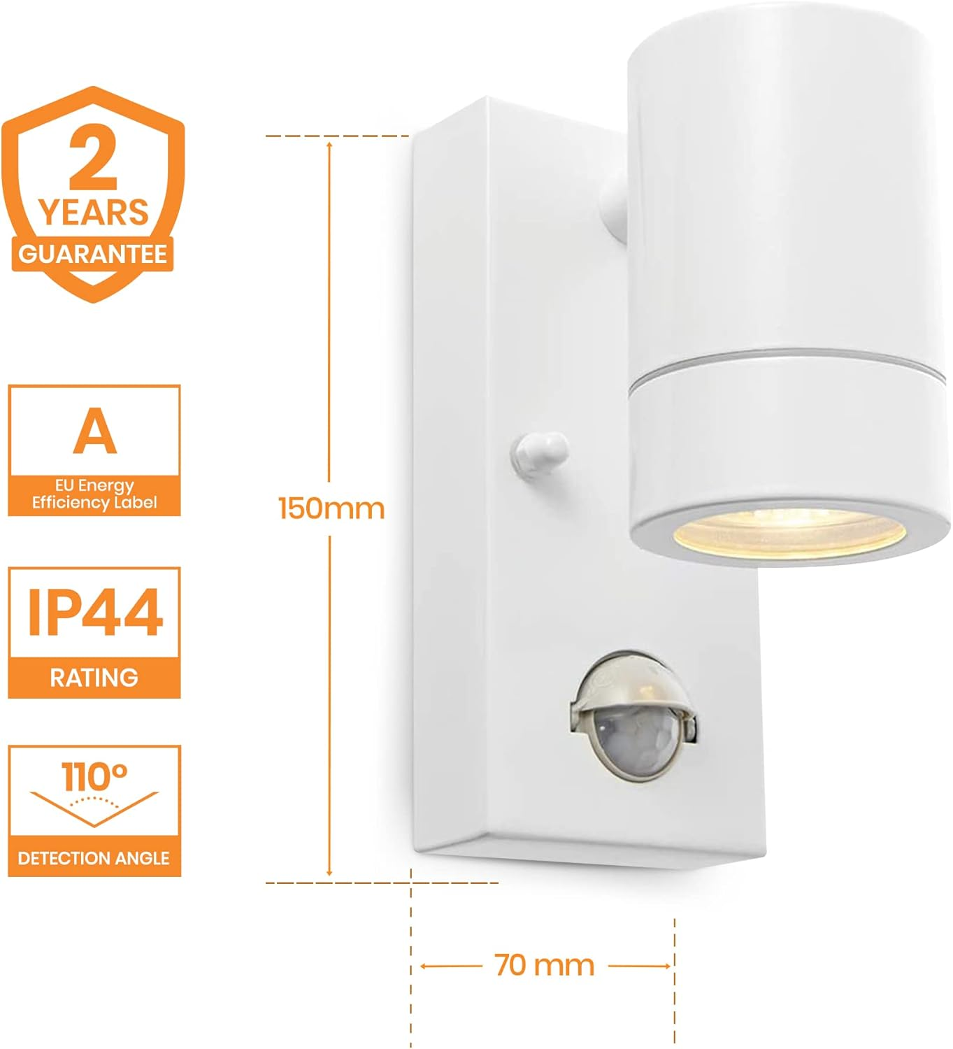 Palin Gloss White Steel External Outdoor Security PIR Motion Detector GU10 Wall Spot down Light IP44 Rated - Gloss White image number 5