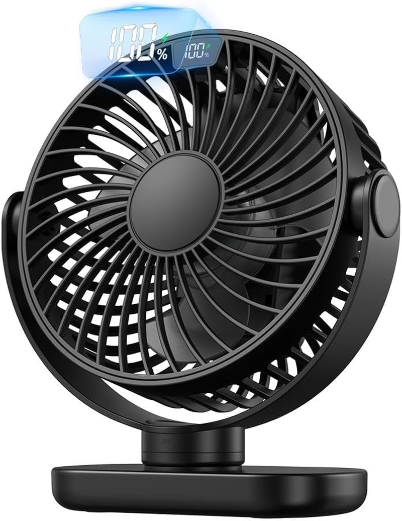 【Up to 18H】Rechargeable Desk Fan with LED Display &ndash; Portable 5000Mah USB Quiet Table Fan, 4-Speed 720&deg; Adjustable Cooling Fan for Home, Office, Bedroom, Travel, Outdoor image number 1