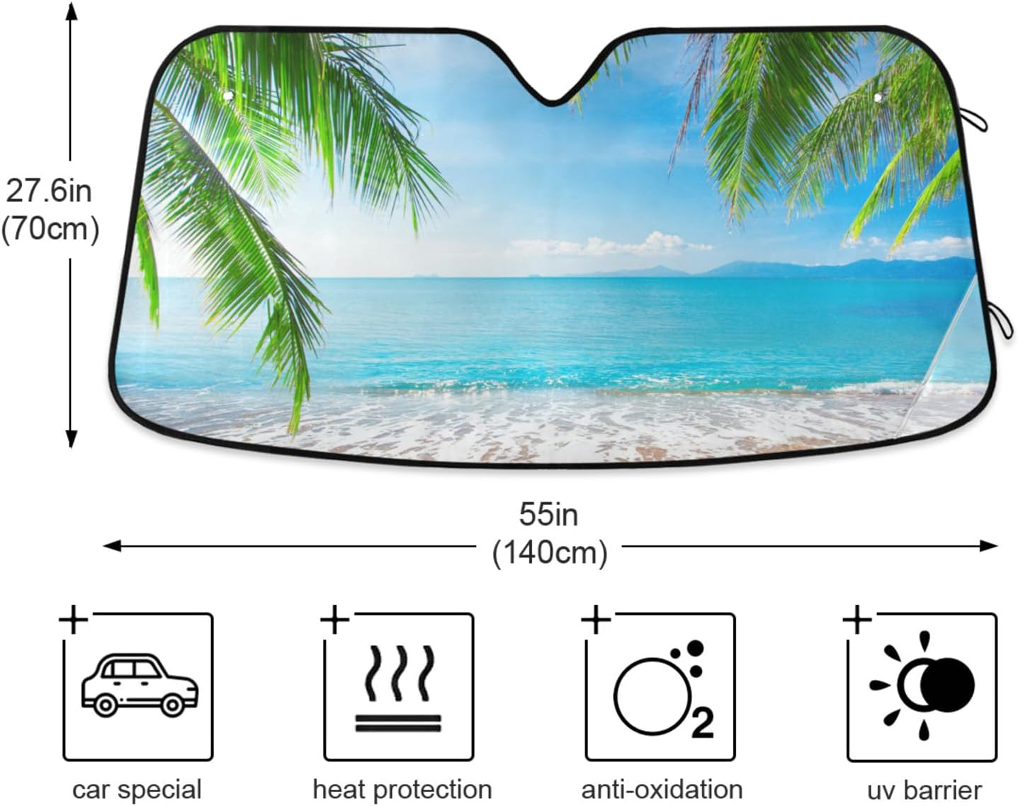 Tropical Palm Tree Beach Car Windshield Sun Shade Blocks UV Rays Sun Visor Protector Foldable Sun Reflector to Keep Your Vehicle Cool - Pattern 1 image number 4