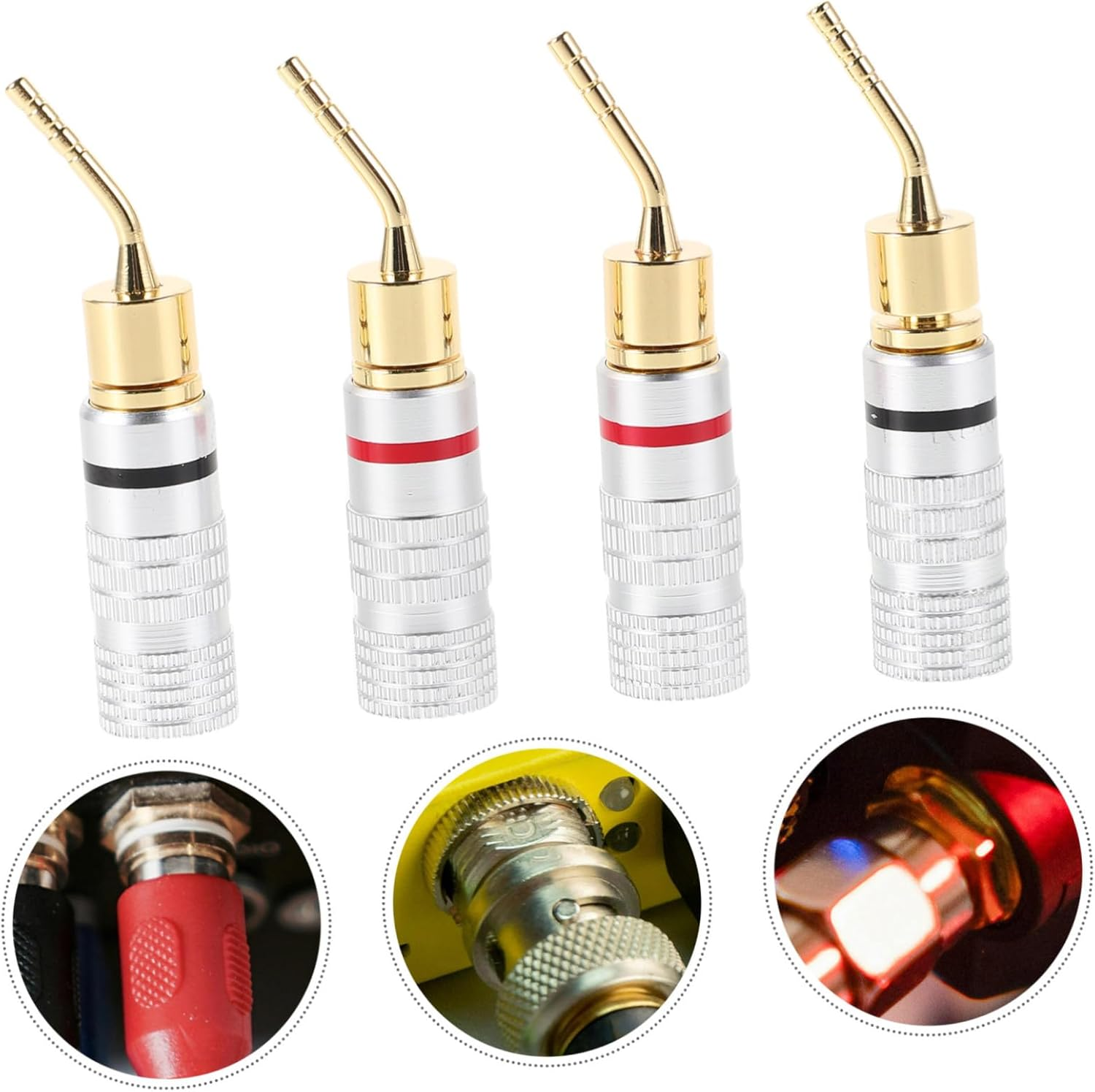 OKUMEYR 4Pcs Screw Type Banana Plugs Speaker Cable Connectors with Terminals Colorcoded Black for Polarity Identification Audio Wire Accessories for Hifi Amplifiers and Home Theater image number 3