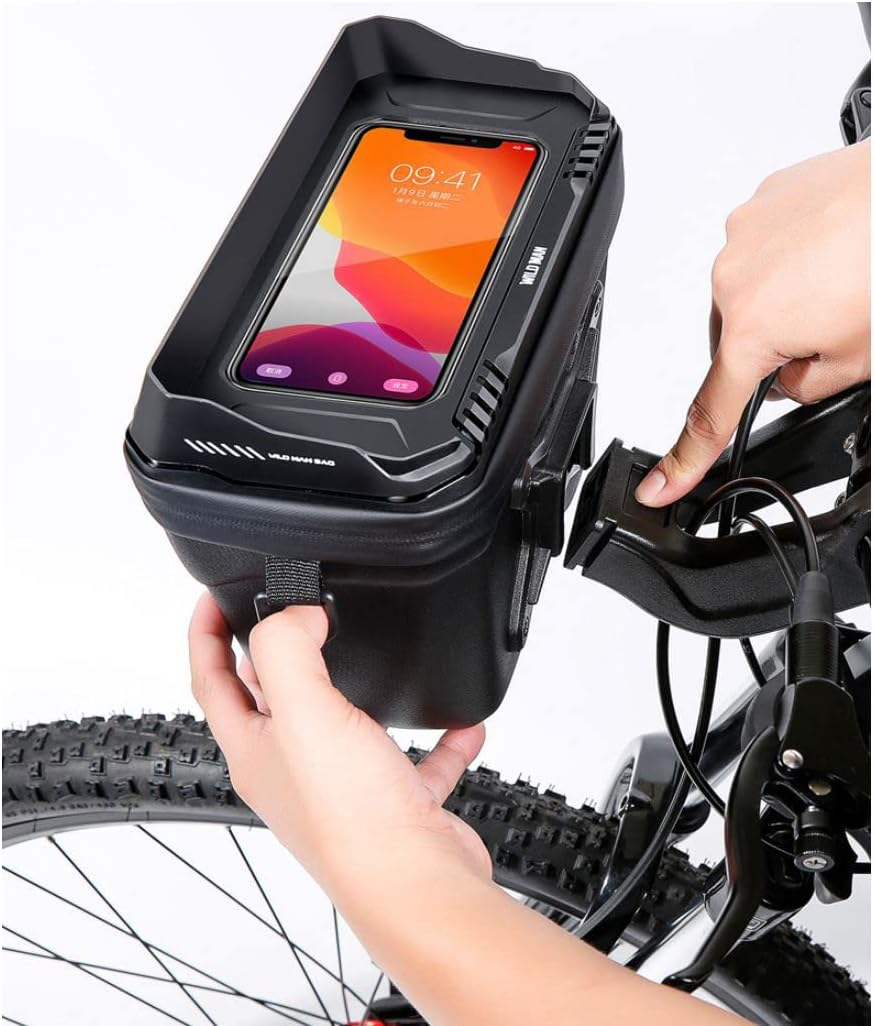 WILD MAN 3L Rainproof Hard Shell Bike Handlebar Bag for MTB, Road Bike, Scooter (XT8, Black) image number 6