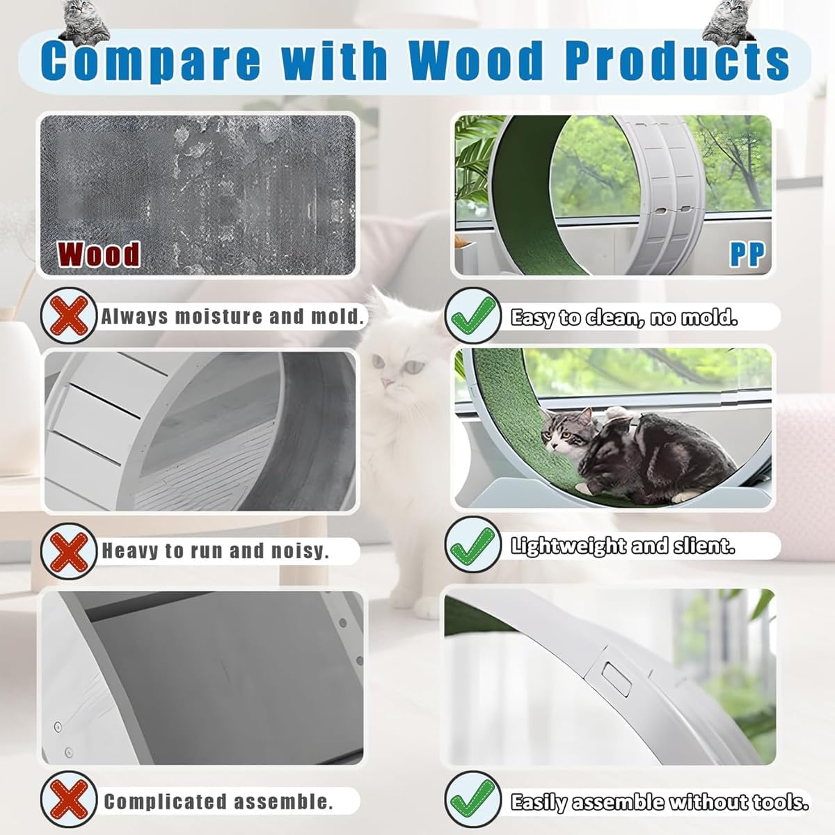 AIMALL Premium Cat Exercise Wheel, Quiet Indoor Running and Climbing Cat Treadmill, Replaceable Track Mat with Narrow Gap, Safety Lock and No-Assembly Snap-On Design, Perfect for Active Cats image number 4