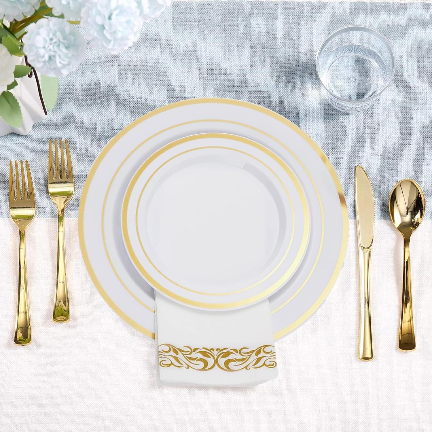 EDINNO Crockery Set, 175 Piece Crockery Set for 25 People with Knives, Spoons, Forks, Cups, Paper Towels, Salad Plates and Serving Trays Party Set for Multiple People Potlucks, Birthday Parties image number 4