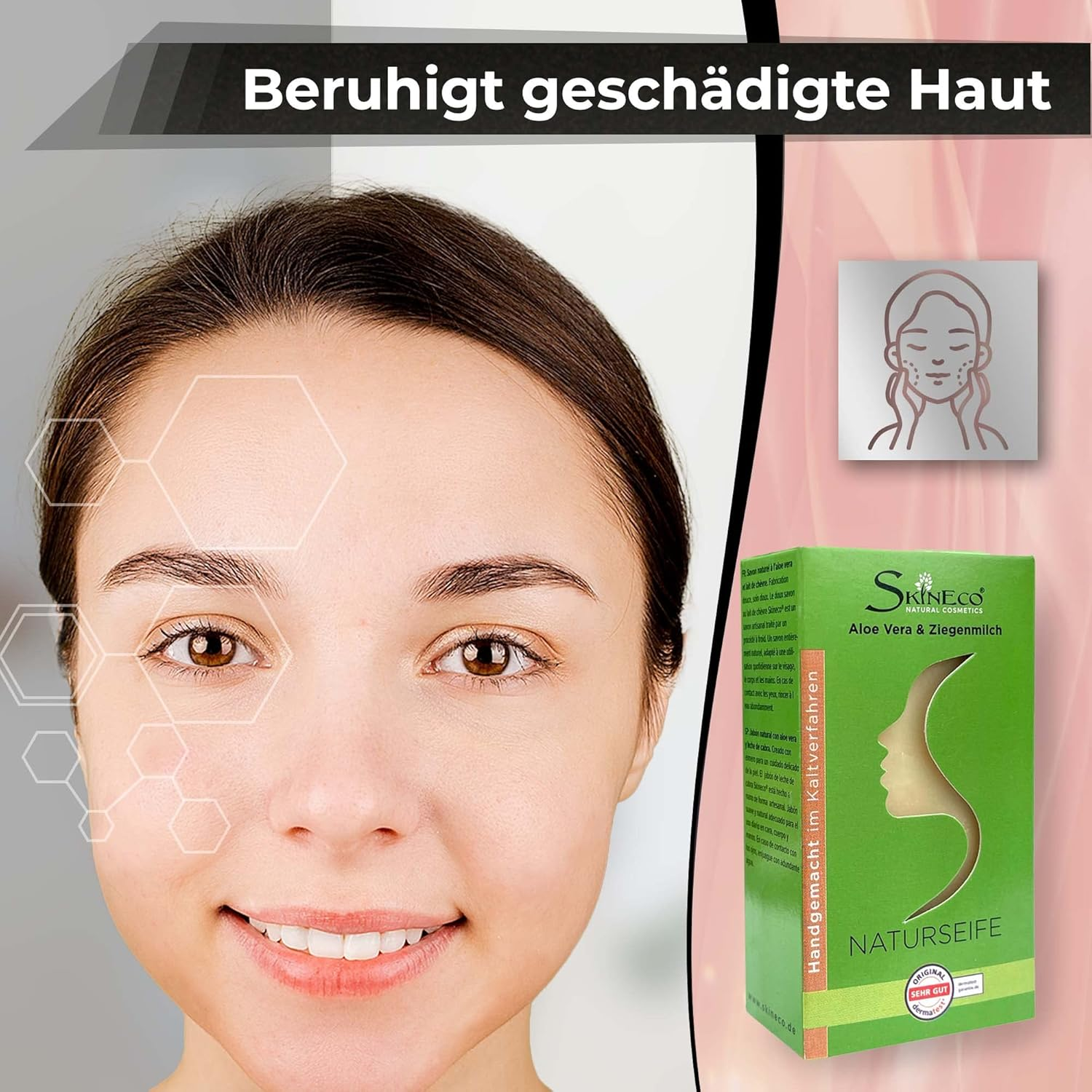 Skineco Natural Soap | Sustainable Goat Milk Soap with Aloe Vera | Piece of Soap for Dry Skin | Body Soap | Handmade Natural Cosmetics | Face Cleansing | Clear Skin | Mild Firm Shower