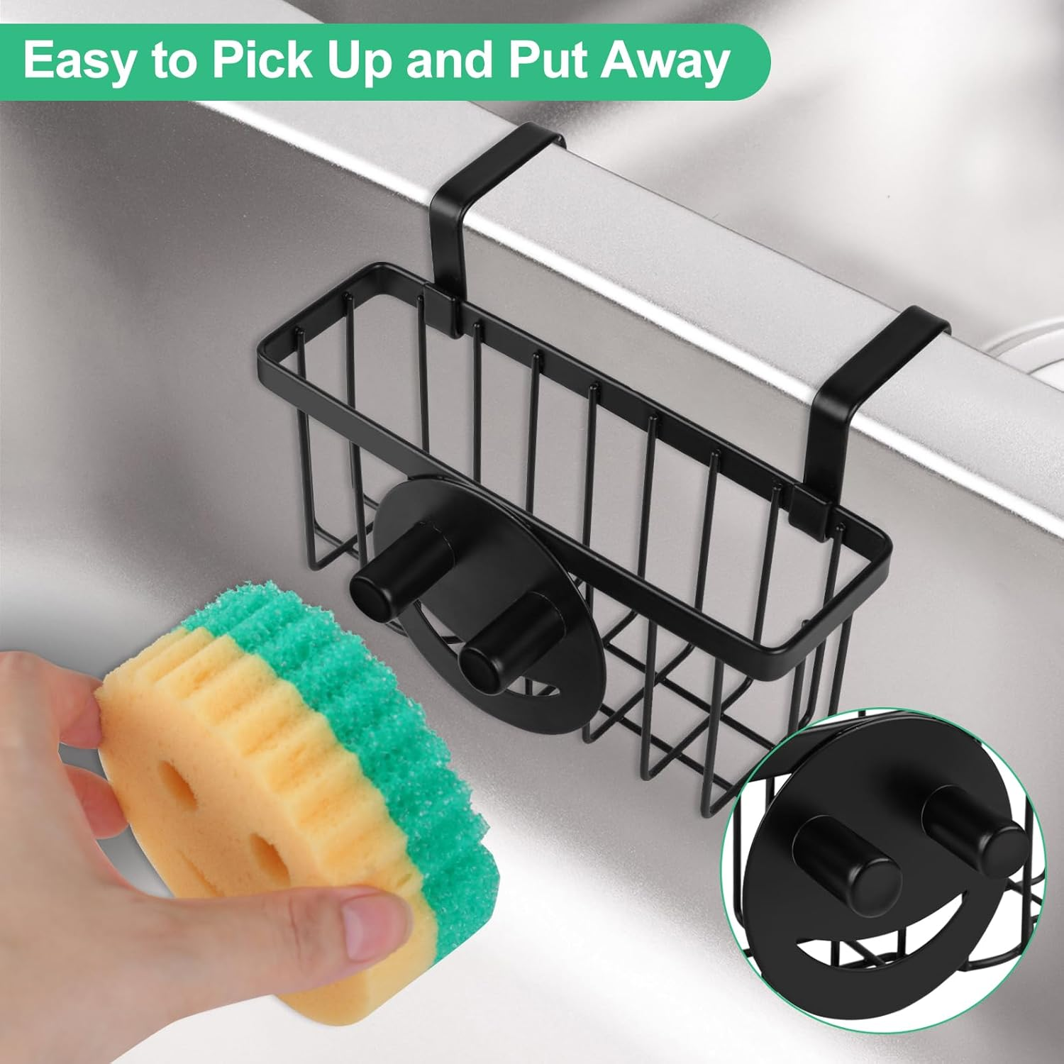 Kitchen Sponge Holder, Sink Caddy for Kitchen Sink Organizer, Smiley Face Sponge Holder for round Sponge, Dish Brush image number 4