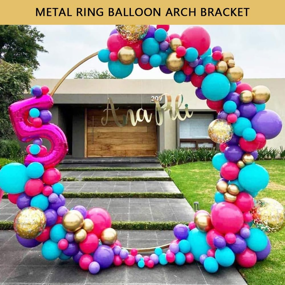 Gold round Balloon Arch Stand &ndash; 2.2 M Metal Circle Wedding Backdrop Frame for Ceremony, Party, Baby Shower, Graduation & Photo Booth Decorations (Indoor & Outdoor Use) image number 2