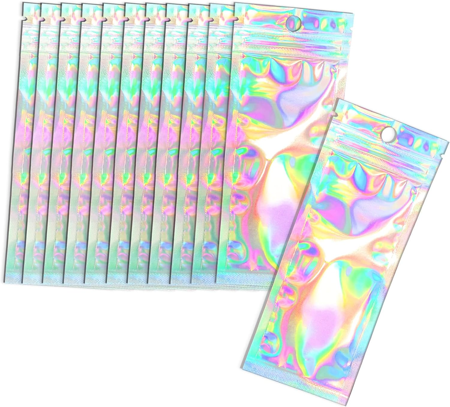 Smell Proof Bags & Resealable Foil Pouch Bag [100 PCS ] Great for Party Favor Food Storage (Holographic Color, 2.4X5.9") image number 5