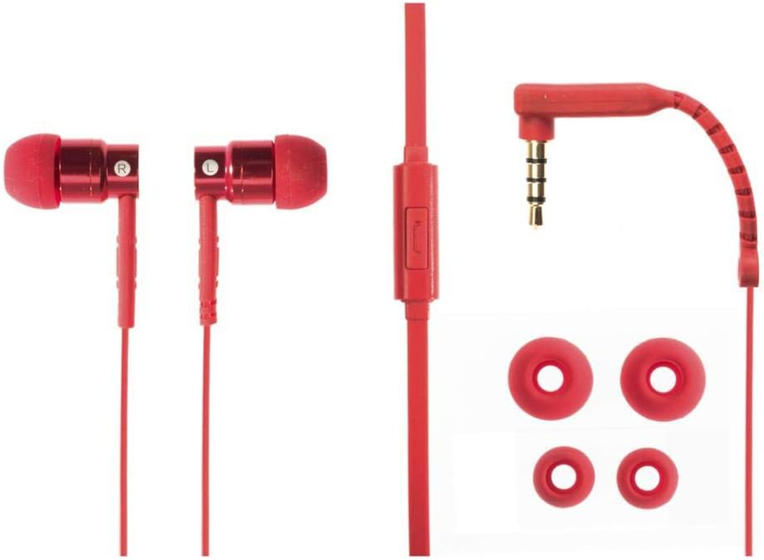 Aiino - Jazz, Earphones, Stereo Metal Headphones with Microphone and Multifunction Button, Compatible with All Smartphones, Media Players and Tablets - Red image number 3