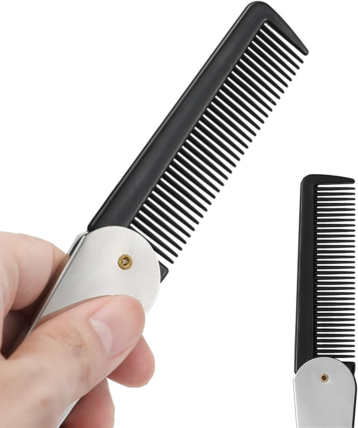 Men'S Beard Comb, Pocket Comb, Folding Comb, Mini Comb, Pocket Comb, Stainless Steel, Foldable, Pack of 1 image number 2