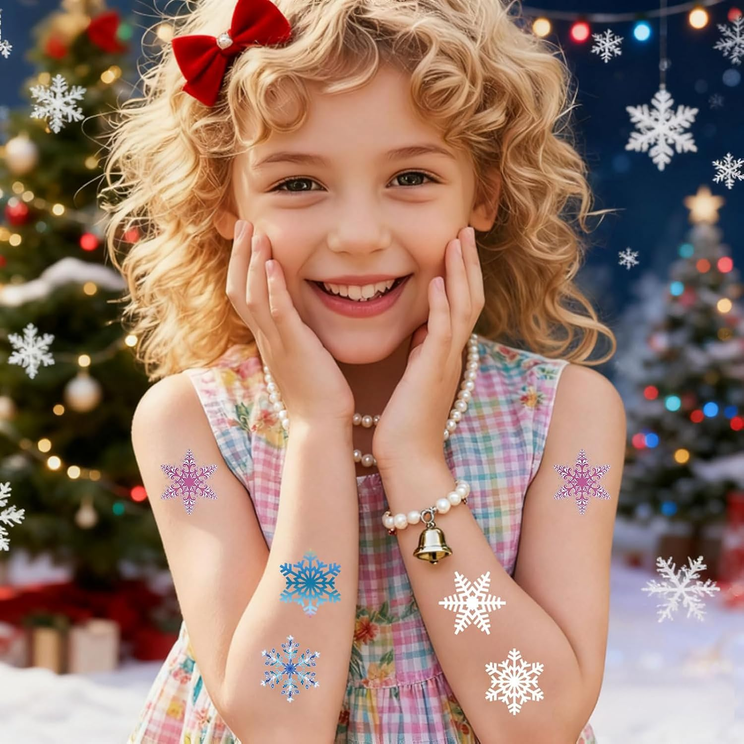 100 PCS Christmas Snowflakes Temporary Tattoos Sticker for Kids Boys Girls Women Man image number 4