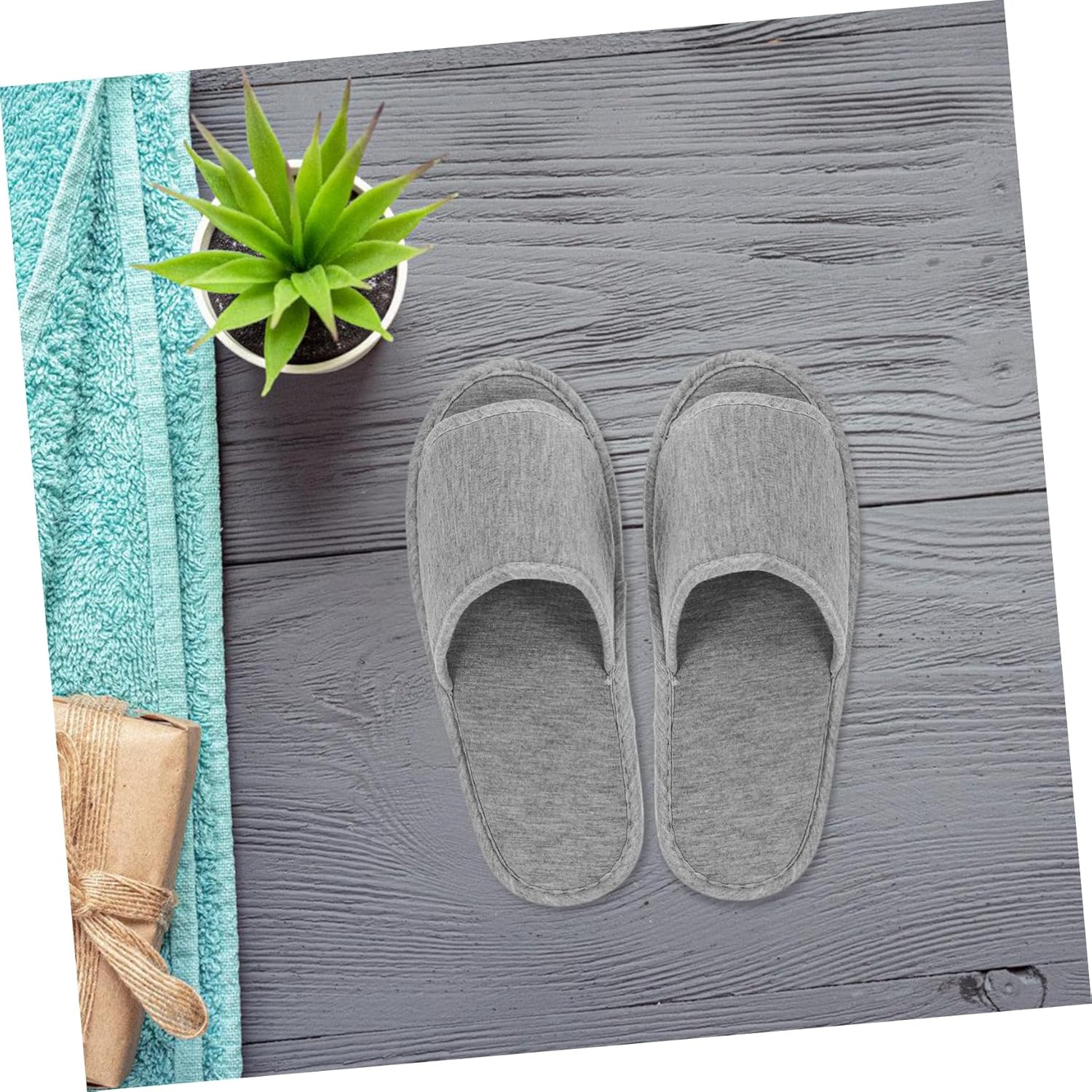 Healeved 2Pcs Lightweight Folding Travel Slippers Portable Open Toe Slippers for Home and Hotel Use EVA Sole Soft Knitted Cotton Upper Easy to Grey image number 4