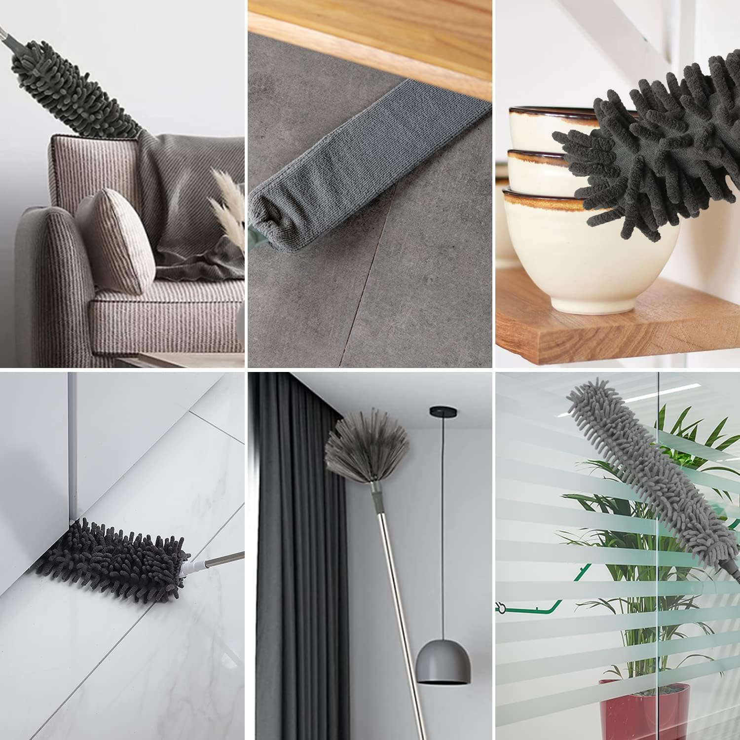 YVXUN Microfiber Duster,9 PCS Reusable Bendable Washable Ceiling Duster with 100" Extra Long Extension Pole for Cleaning Ceiling Fan,Cobweb,High Ceiling,Baseboards,Vents,Mirrors,Blinds,Furniture,Cars