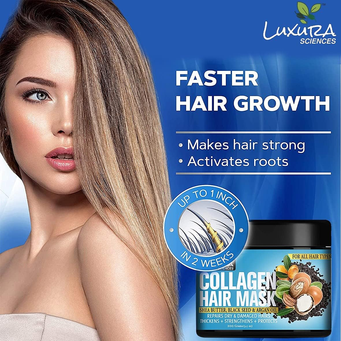 Luxura Sciences Collagen Hair Mask/After Shower Conditioner with Black Seed Oil, Argan Oil & Shea Butter 100G (Refreshing Peace) image number 4