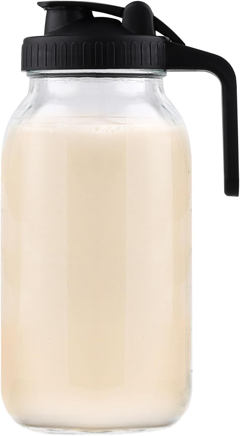 64Oz Wide Mouth Mason Jars Glass Pitcher, 2 Quart Mason Jar Pitcher with Spout, Leak-Proof Jug with Lid, Sun Tea Pitchers for outside Iced Tea, Water, Coffee, Juice, Milk and Drinks (64Oz Black) image number 3