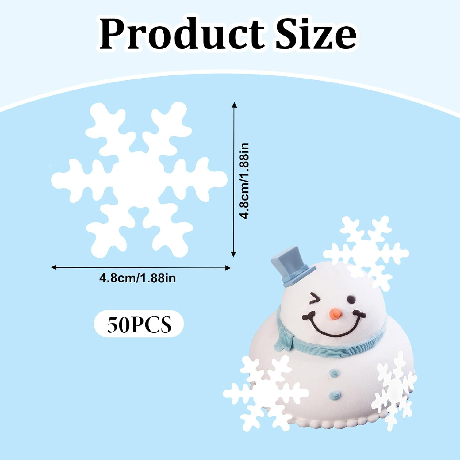 Giantree 50 Pcs Edible Snowflakes Cake Toppers, White Edible Snowflakes Cupcake Toppers, Wafer Paper Snowflake Cake Sprinkles for Christmas Winter Holiday Frozen Theme Party Supplies(White) image number 3