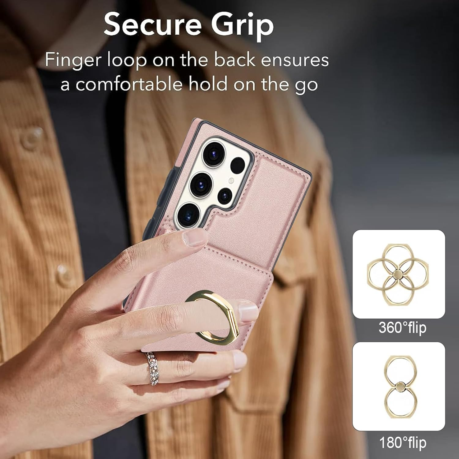 Asuwish Phone Case for Samsung Galaxy S23 Ultra 5G with Tempered Glass Screen Protector and RFID Card Holder Slot Ring Kickstand Cell Accessories S23Ultra 23S S 23 23Ultra 6.8 Inch Women Men Rose Gold - Purple image number 6