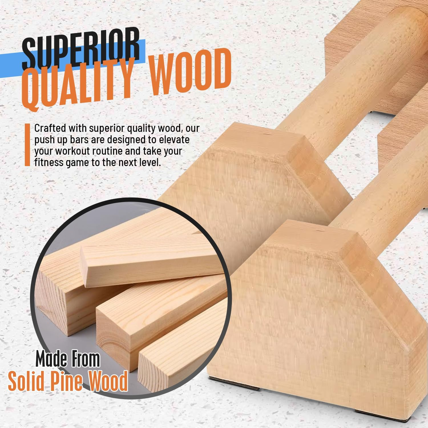 Push up Bars for Floor &ndash; Wooden Parallettes Bars Calisthenics Equipment, &ndash; Solid Pine Wood Parallel Bars for Handstand, Pushups, Dips. Wrist Wraps Included, Bonus Carry Case and Ebook - Perfect for Home Gym Use image number 6