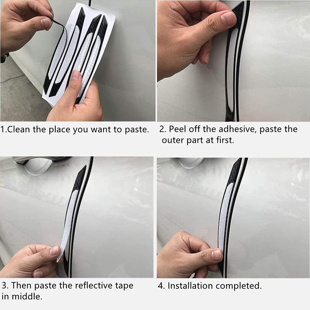 Universal 4Pcs Reflective Car Door Edge Guard Stickers Carbon Fiber Auto Car Door Edge Bump Protector Sticker for Car SUV Pickup Truck (White)
