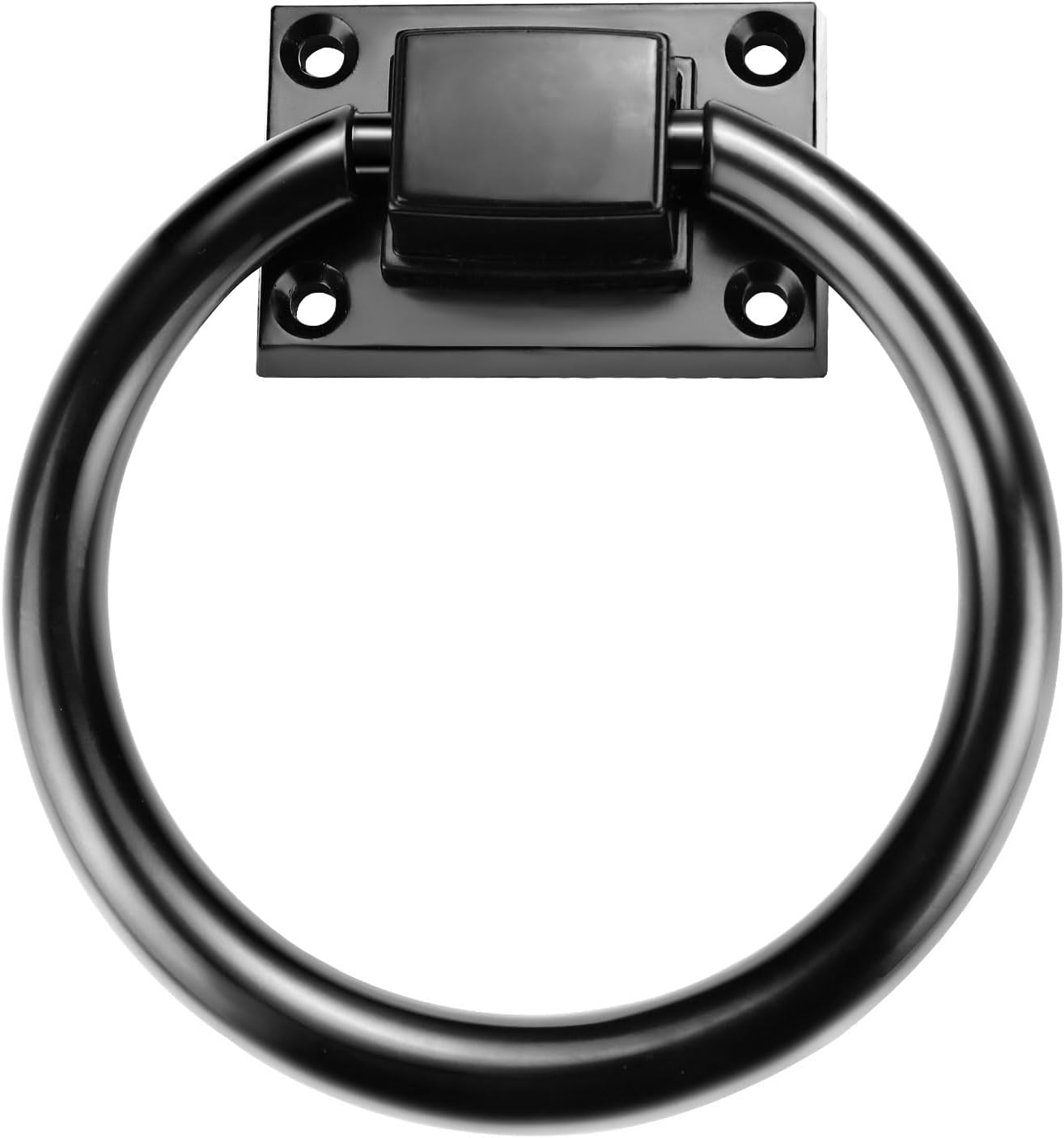 2 Packs 3.8" Black round Ring Door Pull Handle with 8 Screws, Zinc Alloy Sliding Barn Door Handles, Outdoor Garage Gate Handle for Vintage Wooden Sheds Farmhouse Garden Hallway Closets Drawers (2Pcs)