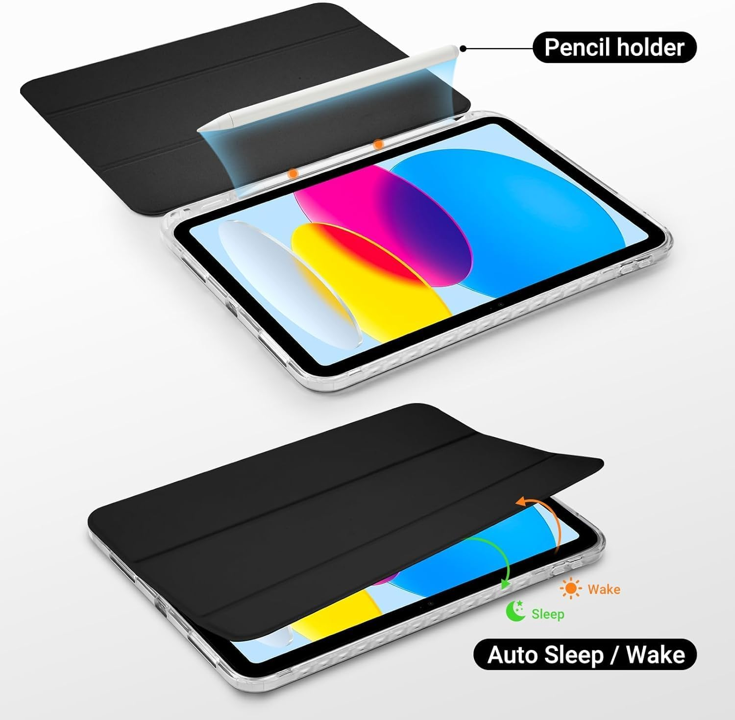 AVAKOT Case for Ipad A16 11Th Generation 11 Inch 2025, Ipad 10Th Generation 10.9 Inch 2022,Clear Back Slim Trifold Stand with Pencil Holder Auto Wake/Sleep, Black - Blue image number 6
