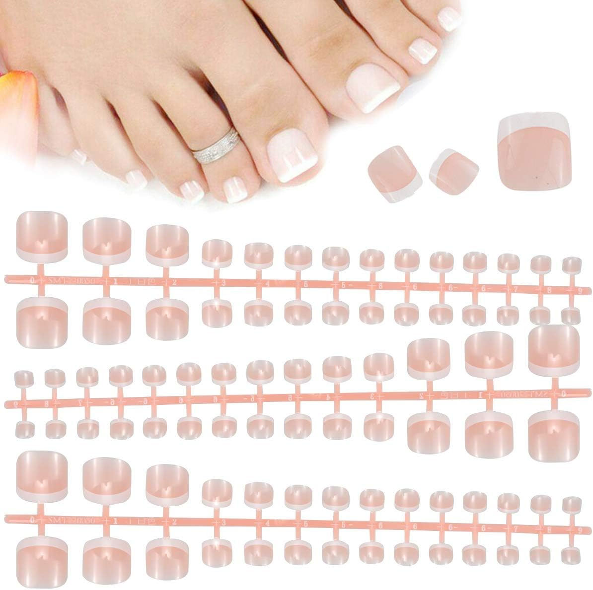 84 Pcs French False Toenails Tips, 14 Size French Artificial Manicure Fake Toe Nails, Full Cover Acrylic Toenails Art Tips for Ladies Women Girls Nail Decorations