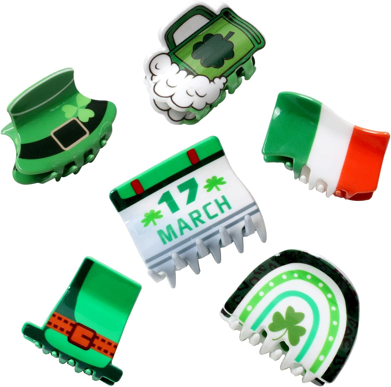 6PK Irish Day Hair Accessories for Girls Green Claw Clips for Women Cute St Patrick&rsquo;S Day Hair Clip Green Hat Hair Claws (Color A)