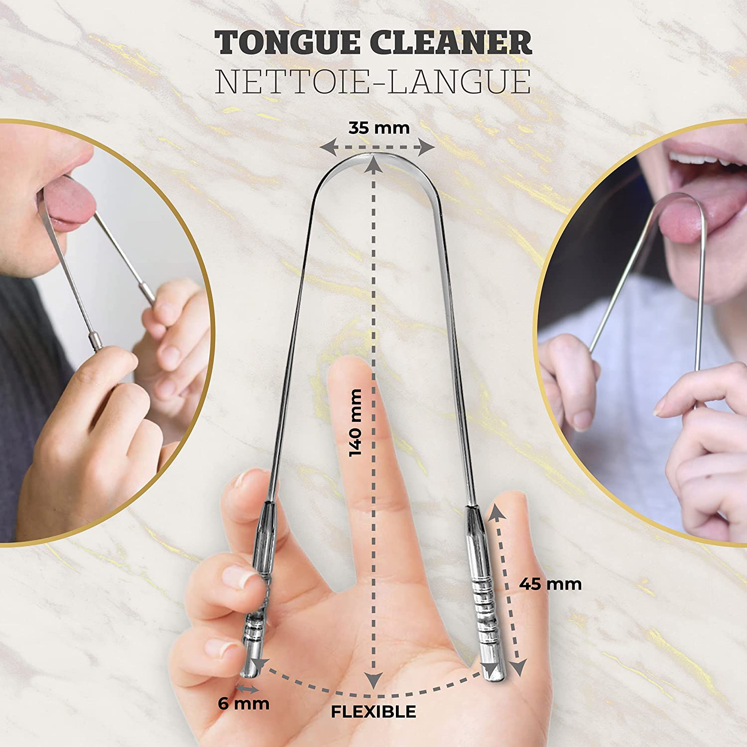 Stanley Artisan Tongue Scrapers - Tongue Cleaner with 2 Pieces Travel Cases - Surgical Stainless Steel Rustproof Tongue Scrapers Effective Reusable Lifetime Scraper - (2 Count (Pack of 1), Sliver) image number 1