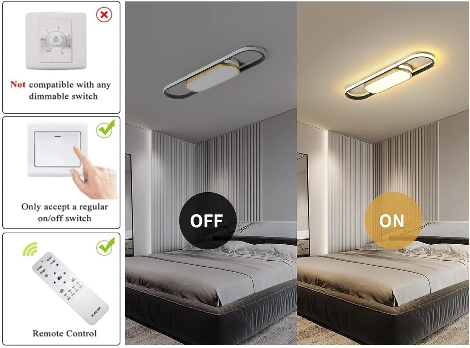 Jiinoo LED Modern Ceiling Light, Acrylic Linear Ceiling Lamp, Flush Mount Dimmable Chandelier Fixture, Kitchen Island Dining Living Room Cloakroom Hallway Lighting (40W/27.5In L) - 27.5Inch/Goldwhite/Dimmable/42W image number 4