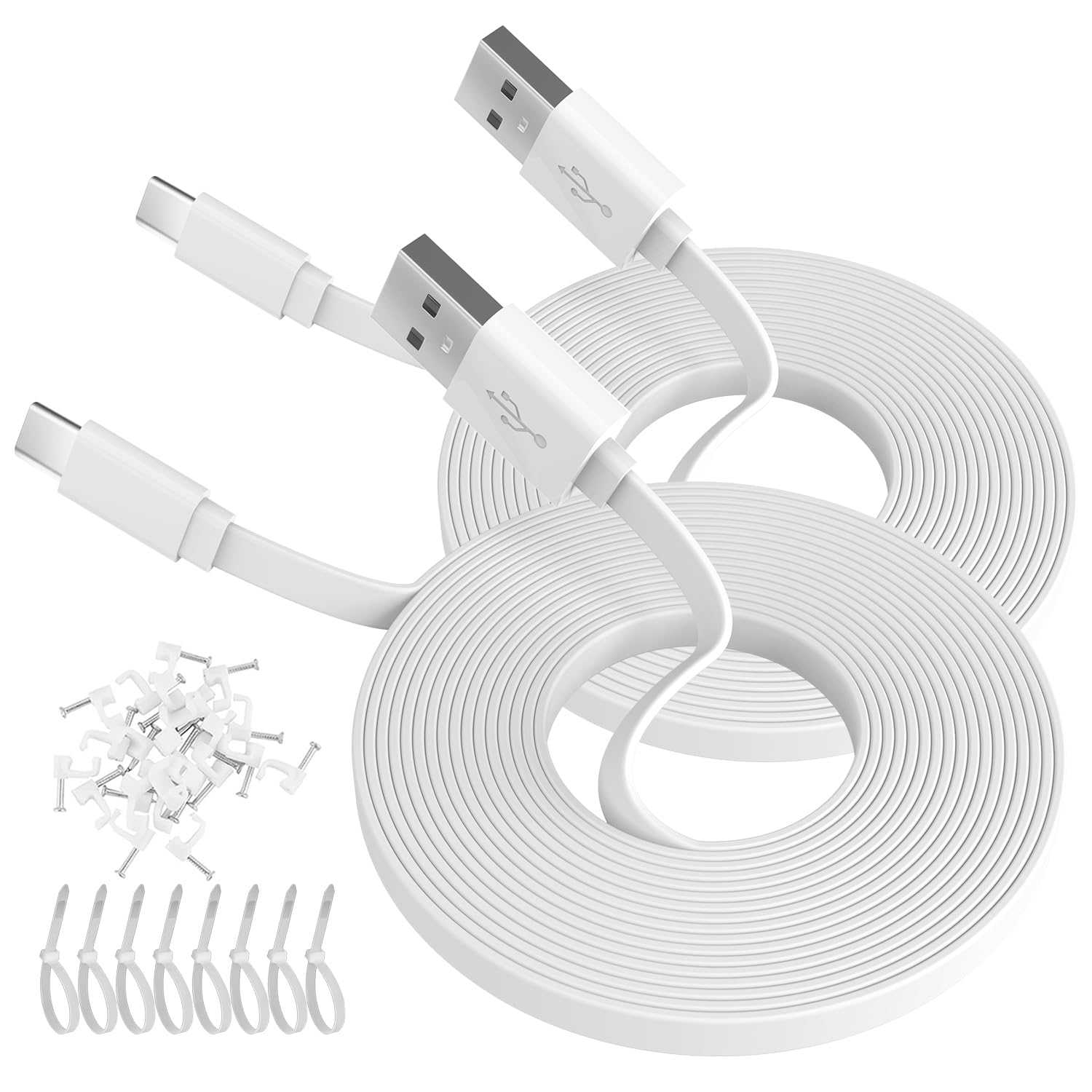 2 Pack 5M Flat Power Extension Cable for USB-C Enabled Home Security Cameras or Other Devices(Phone,Switch Pro Controller,Etc), USB a to Type C Extension Charging and Data Sync Cord image number 4