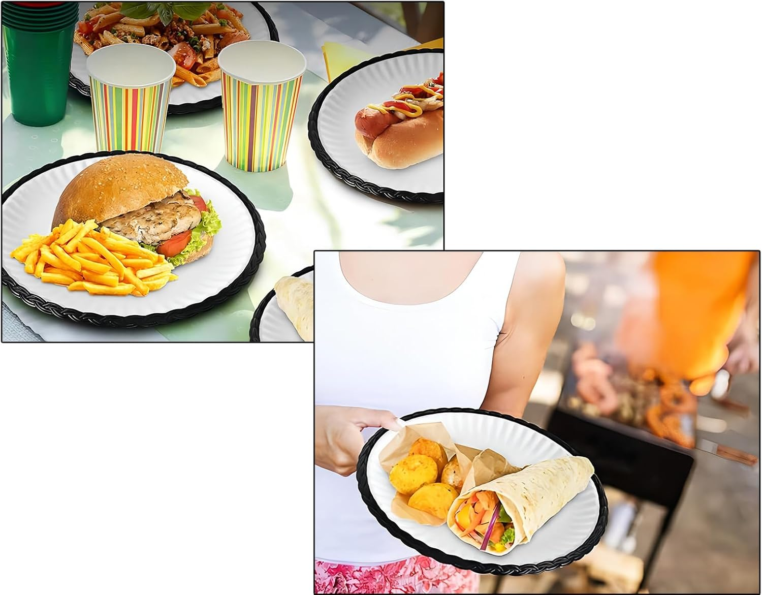 Auto-Plaza 24X 9.7 Inch Heavy Duty Reusable Plastic Plate Holders Woven Plate Holder for Kitchen Outdoor Picnic (White)