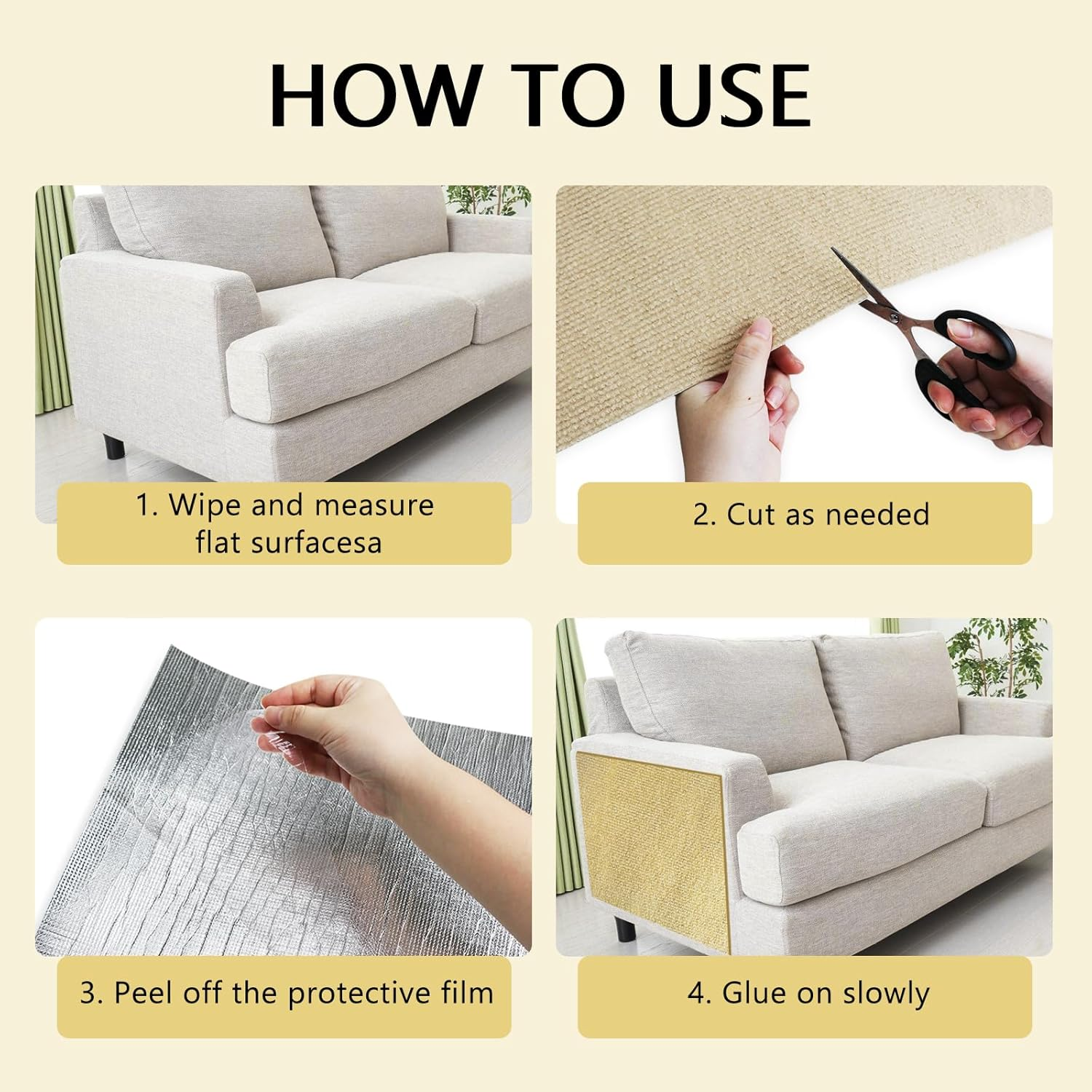 Cat Wall Scratching Mat, Cat Sofa, Trimmable Self-Adhesive Scratching Wall Cat Scratching Boards (Khaki) image number 6