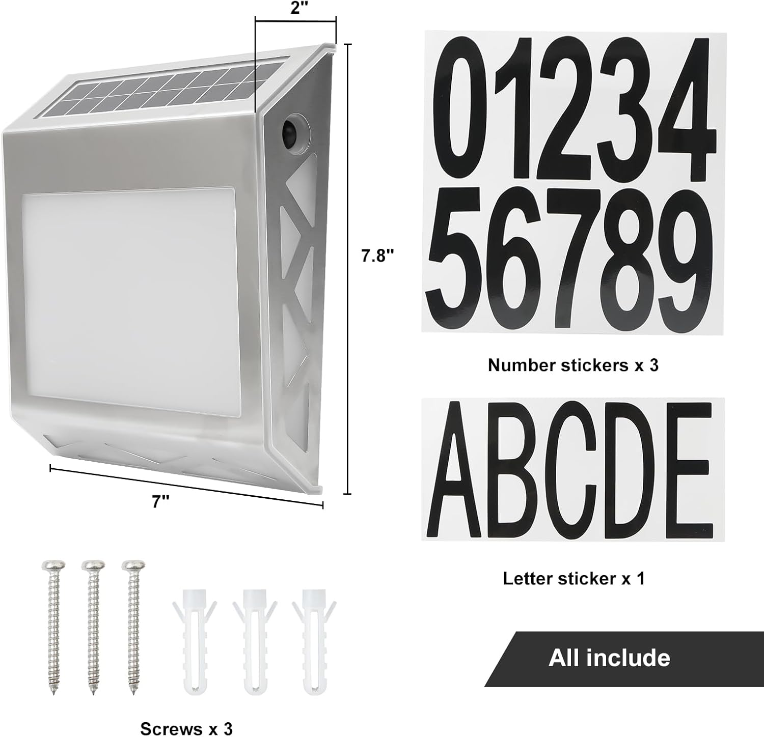 Solar Address House Number Sign, Stainless Steel 4-LED House Number Sign Outdoor Waterproof, Solar House Number Light, Rustproof Street Number Illuminated, Door Sign Mailbox outside Light