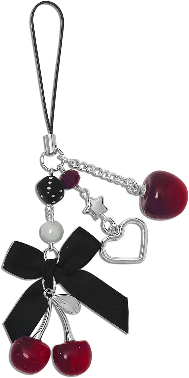 Nalefow Phone Charms Strap Cute Cherry Cellphone Straps Aesthetic Pink Red Black Bluecherry Phone Chain for Camera Keychain Bag Pendant Decor Gift