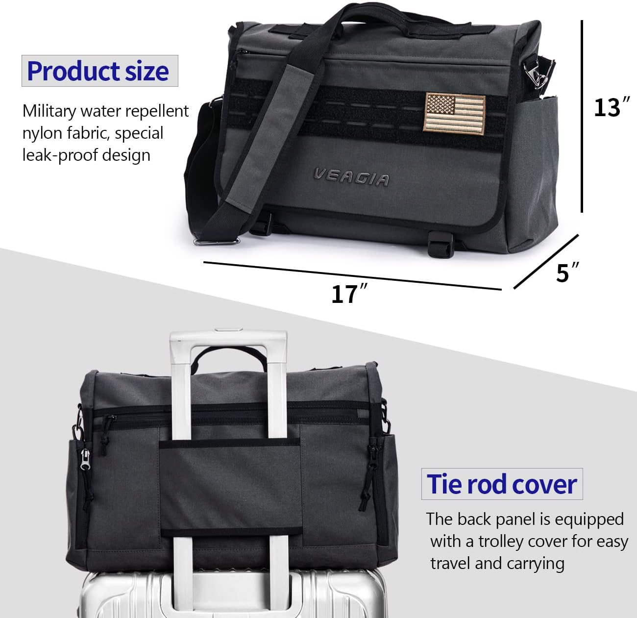 VEAGIA Messenger Bag for Men Tactical Laptop Bag for School Shoulder Briefcase Waterproof Crossbody Sid Bags image number 3