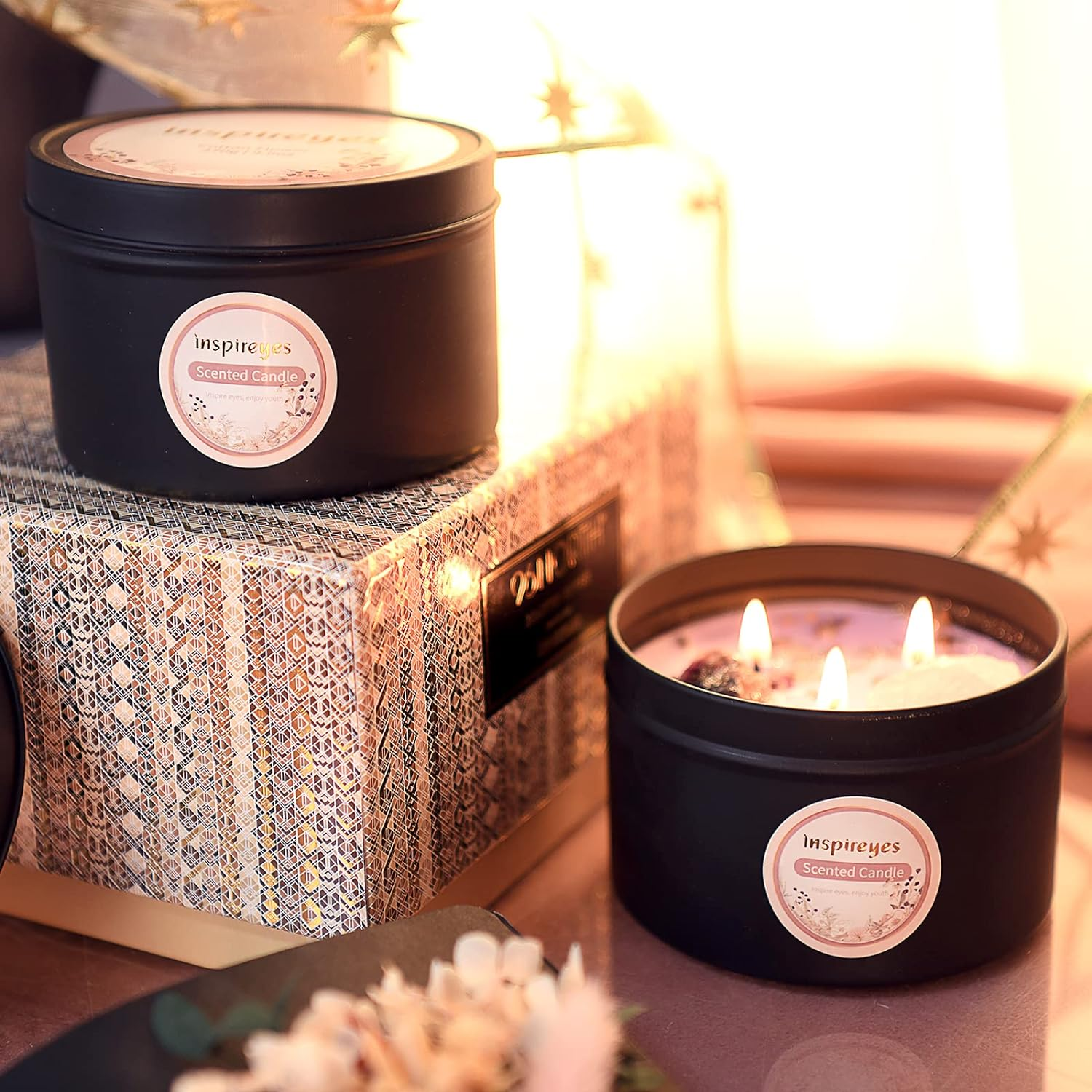 Healing Crystal Candle Set, 19 Oz 3 Wick Candle, Manifestation Candle Large Energy Stones, Large Tin of Soy Aromatherapy Meditation Candles, Birthday Christmas Spiritual Gifts for Women image number 3