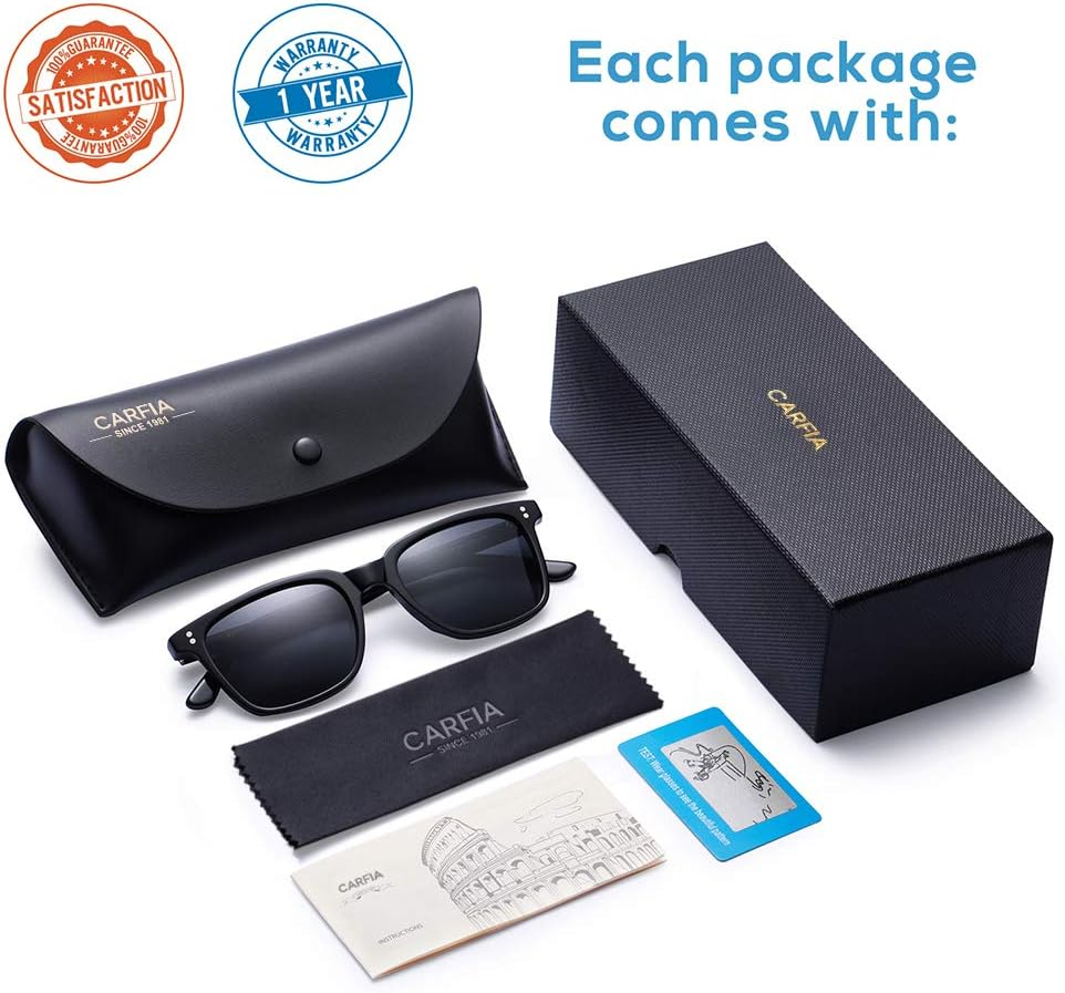 CARFIA Polarized Men'S Sunglasses UV400 Protection for Driving Fishing Cool Man Acetate Shades CA5354L - 3. Black Frame Grey Lens image number 6