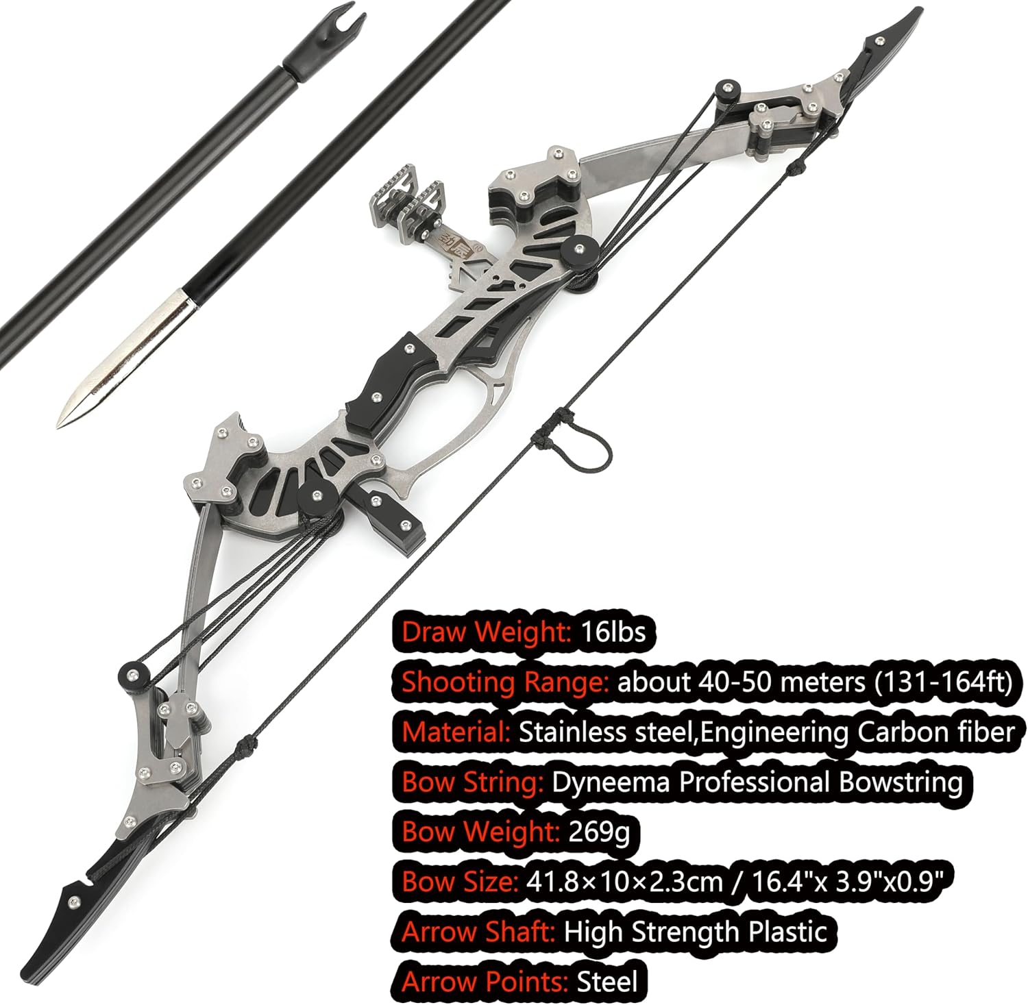 ZSHJGJR 16" Mini Compound Bow 16Lbs, Mini Archery Bow and Arrow Set, Mini Recurve Bow Set, Right/Left Handed for Target Shooting Hunting Games Archery Bow Set Gift image number 4