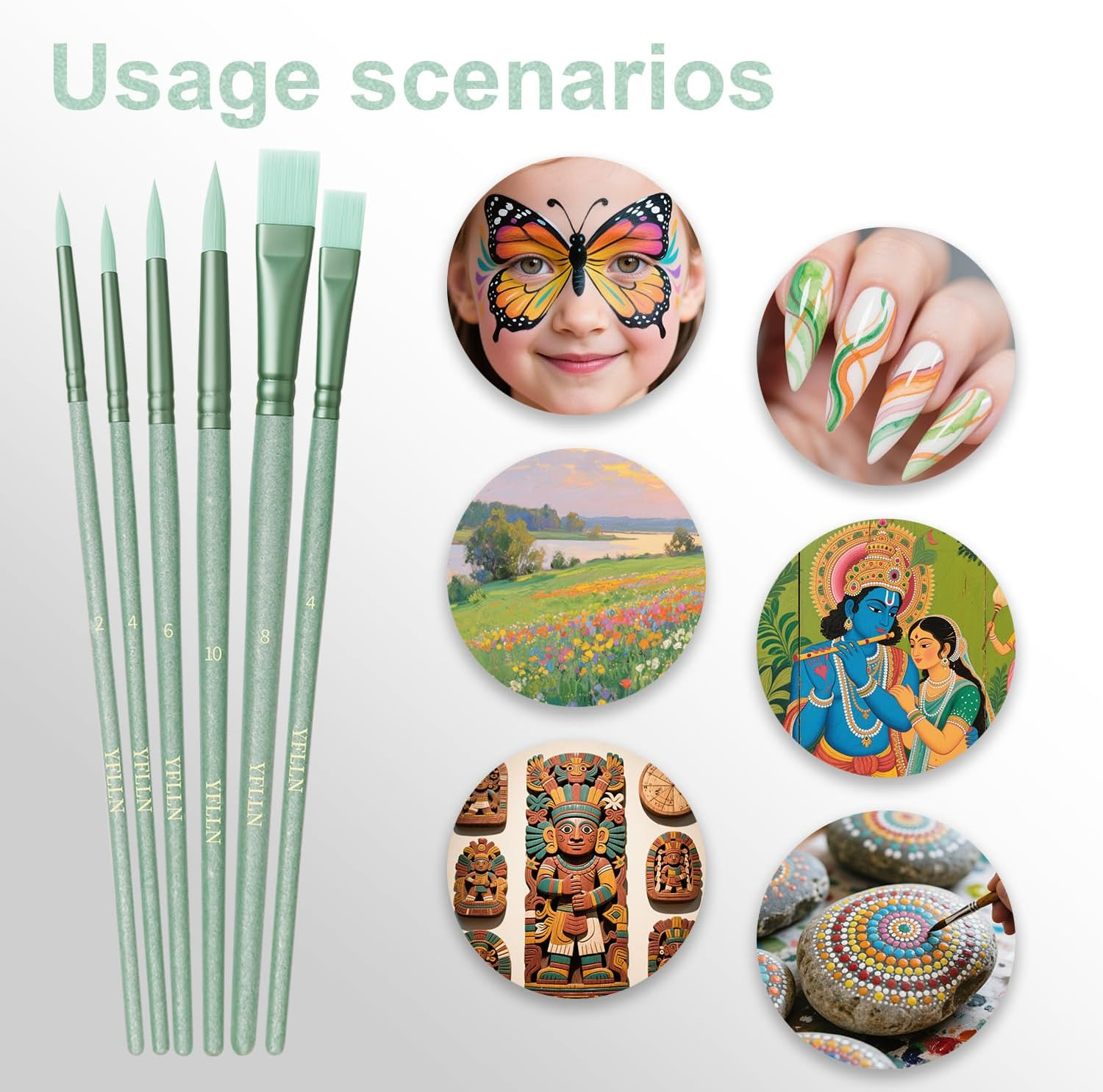 Paint Brushes Set for Acrylic Painting,Watercolor Brushes Painting Brush Nylon Hair Brushes for Acrylic Oil Watercolor Canvases Rock Body Face Nail Miniature Detailing Drawing Art Supplies(Green)