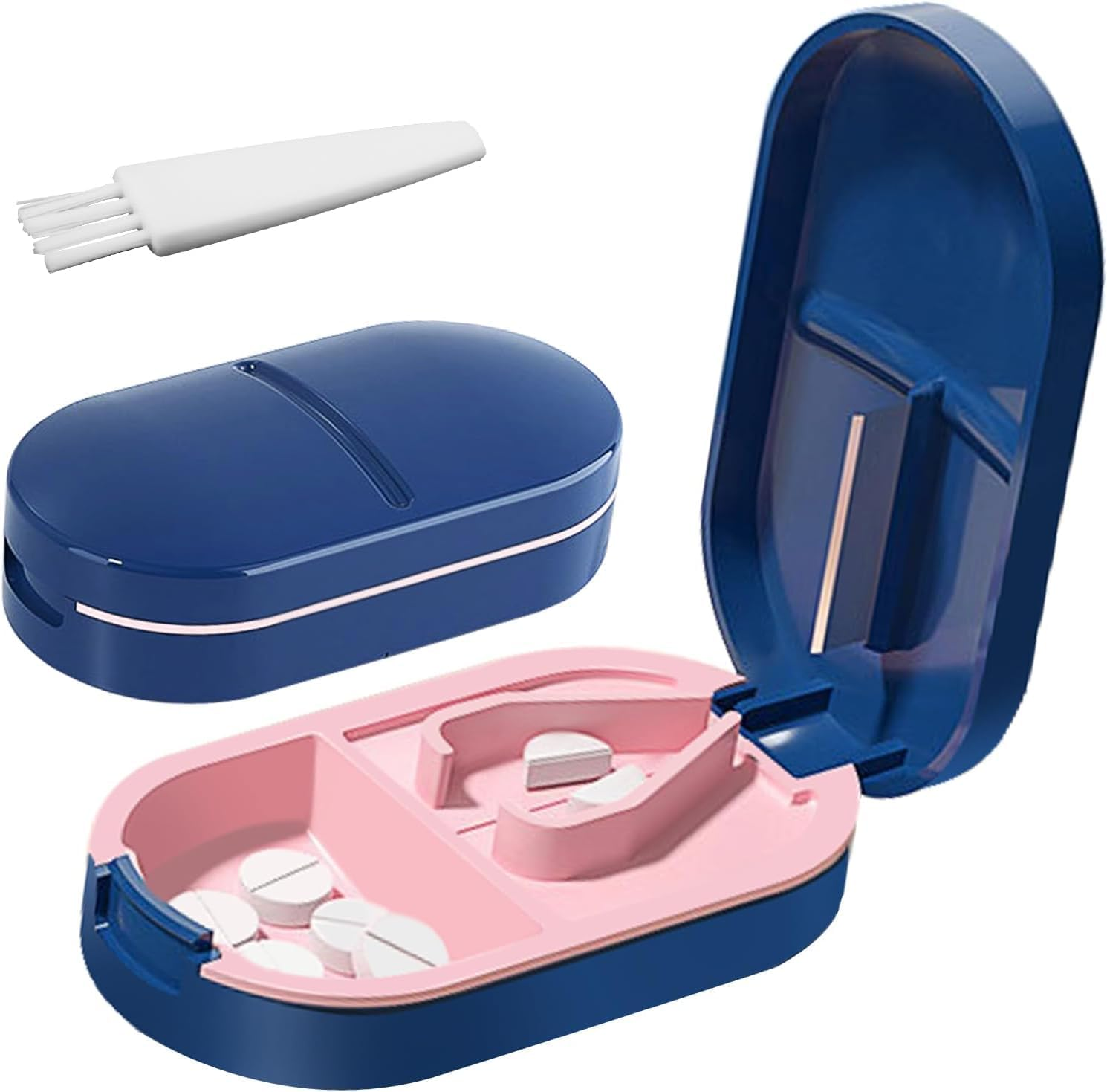 Pill Cutter for All Tablets, Small Tablet Cutter, Portable Pretty Pill Splitter, 2-In-1 Pill Splitter & Storage Compartment, Crusher for Tablets, Medication, Vitamins