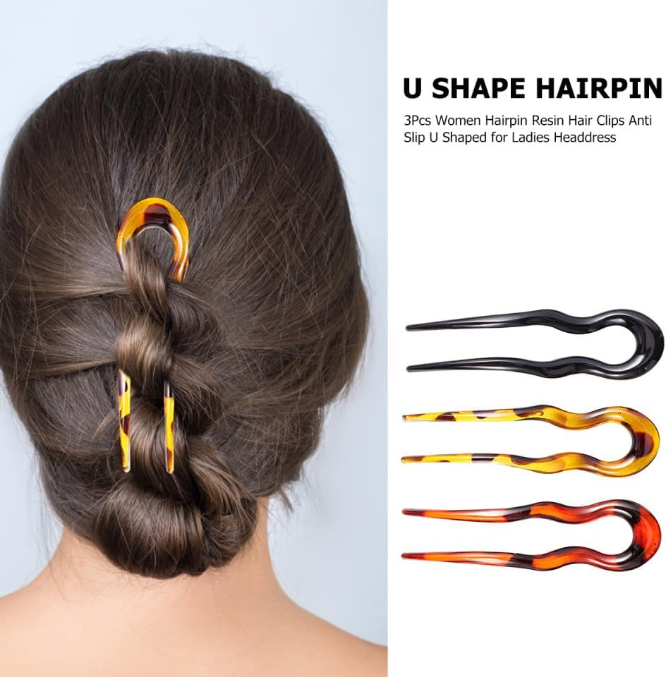 3Pcs U-Shaped Resin Hairpin Clips for Women Unique Design for Long Thick Hair Stylish Hair Accessories for All Types and Colors for Various Occasions image number 5