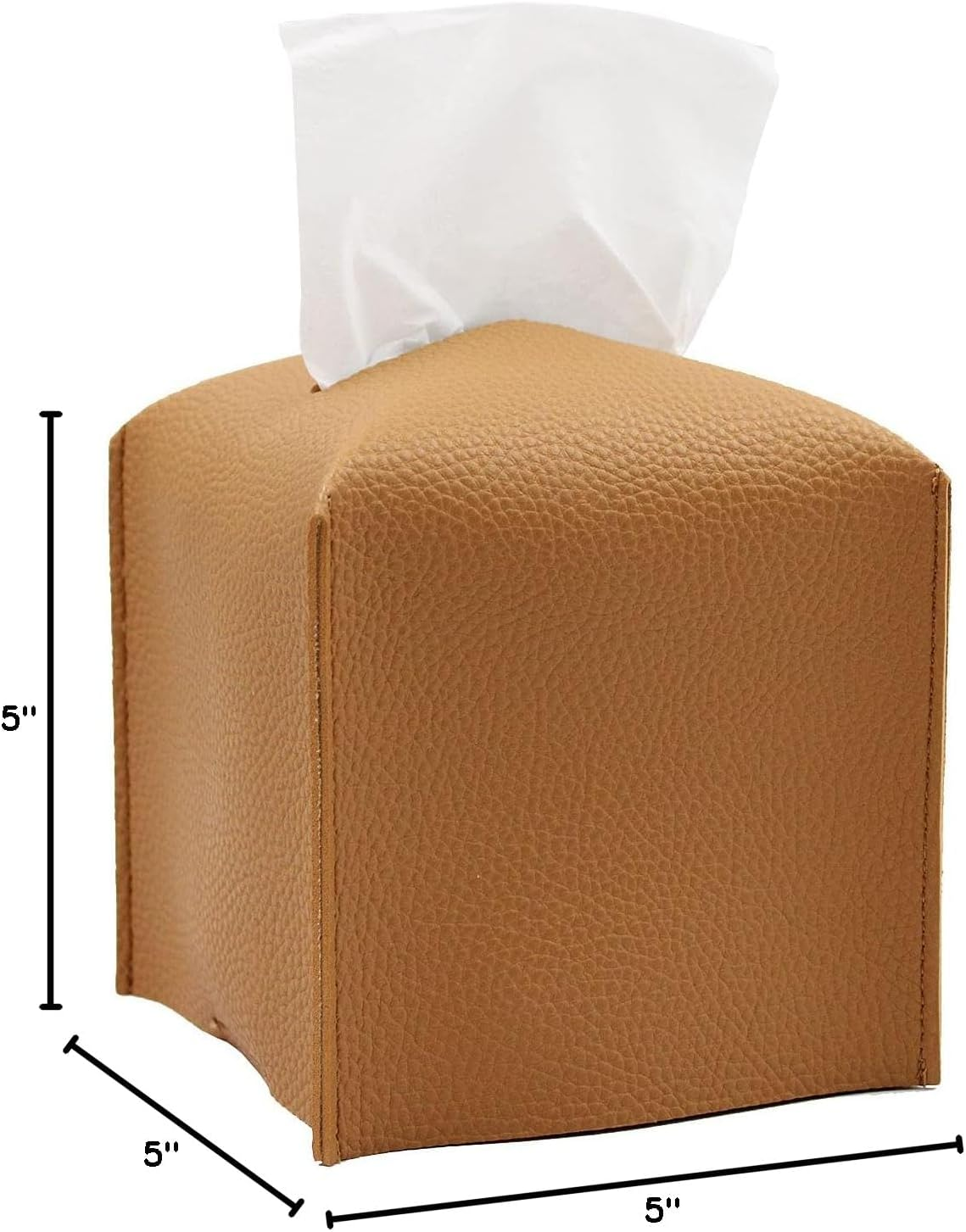 Modern Square Tissue Box Cover, PU Leather Decorative Holder Organizer with Velcro for Home, Car, Bathroom & Office Use - SZTTY (Camel) image number 1