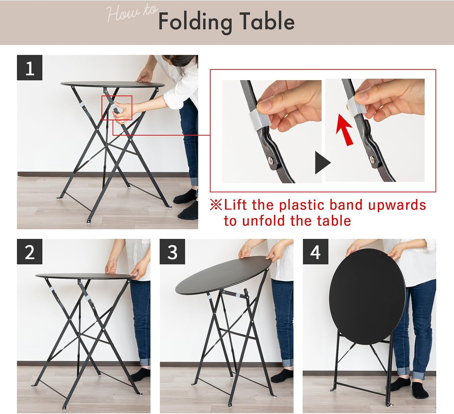 Indoor/Outdoor 3-Piece Foldable Bistro Set, Folding Outdoor Patio Furniture Sets, 2 Chairs and 1 Table, Weather-Resistant Outdoor/Indoor Conversation Set for Patio (Red) image number 5