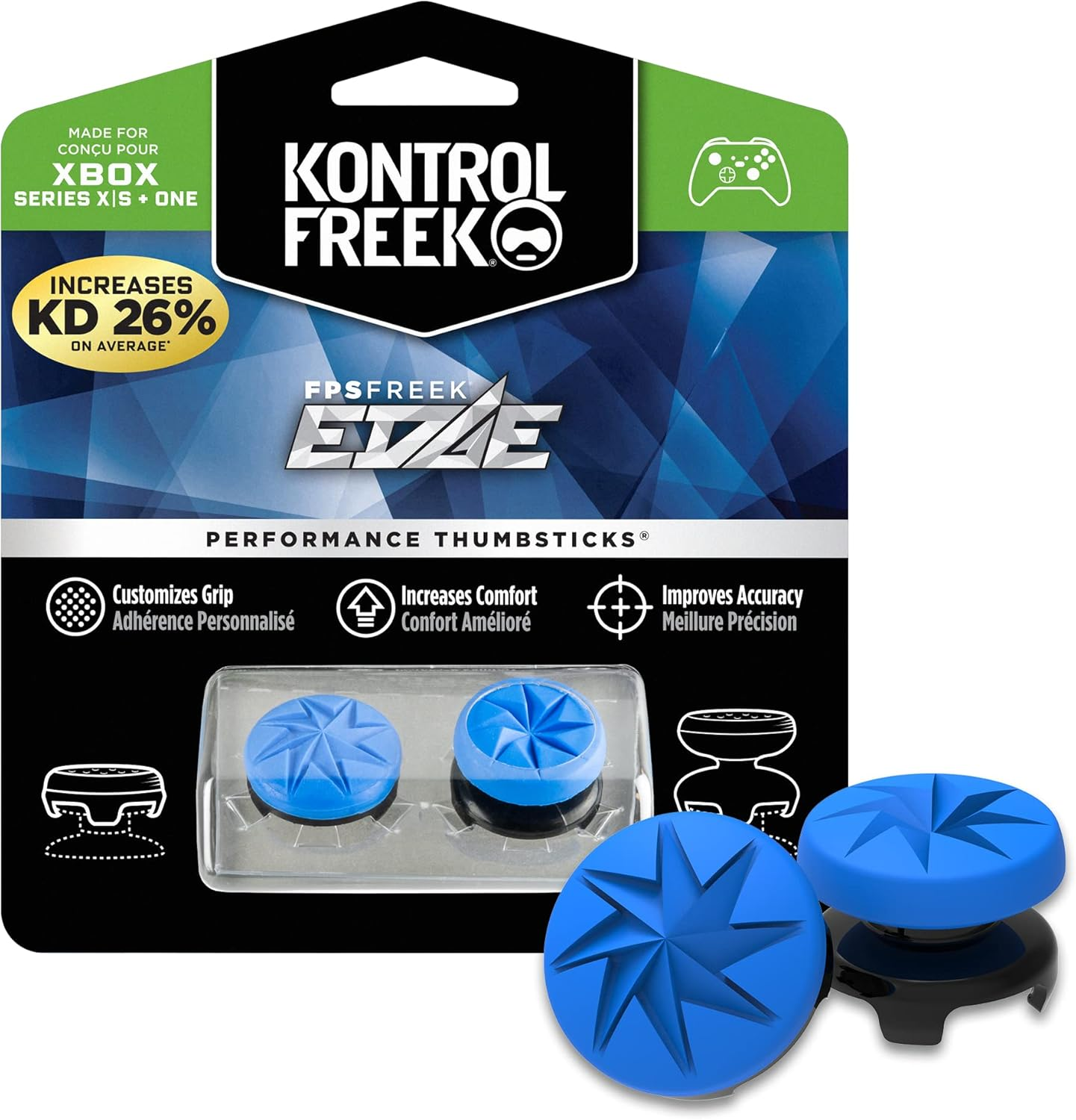 Kontrolfreek FPS Freek Edge for Xbox One and Xbox Series X Controller | Performance Thumbsticks | 1 High-Rise Convex, 1 Low-Rise Convex | Blue image number 3