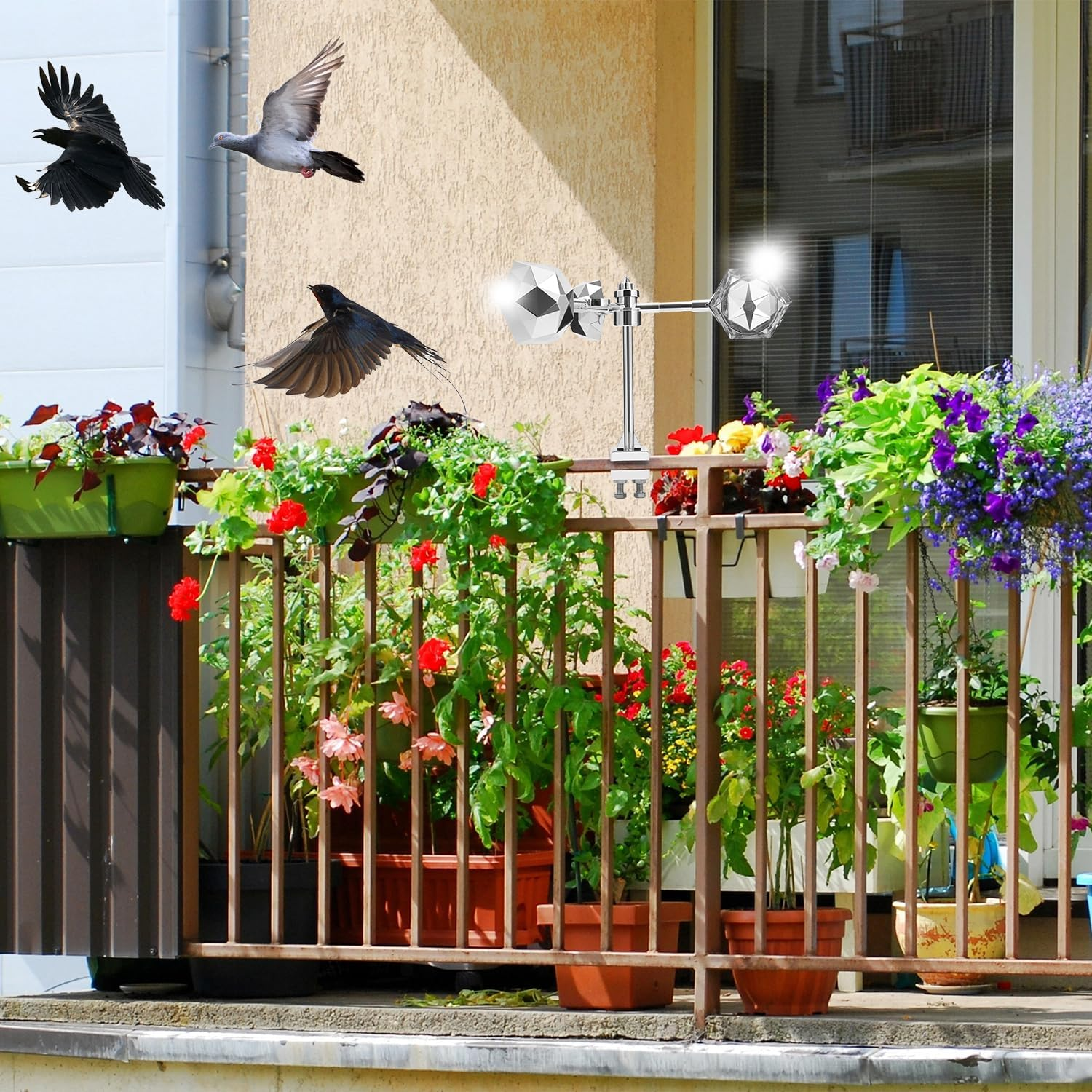 YIKEDAN Bird Deterrent for Outside, Bird Repellent Outdoor, Bird Reflectors Spinning Wind Powered Scarer Device to Keep Pigeon Possum Owl Away image number 1