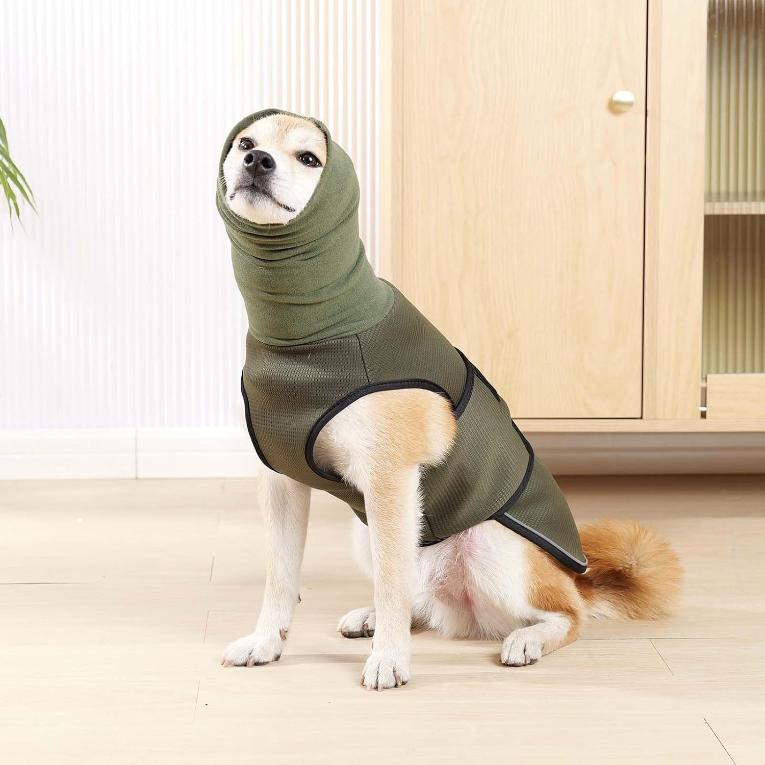 Dog Anxiety Shirt Calming Jacket with Hoodie Dog Ears Cover 2 in 1, Dog Anxiety Jacket with Ear Wrap for Travel Vet Visits Separation Anxiety Relief, Calming Shirt Wrap (Navyblue, XL) image number 5