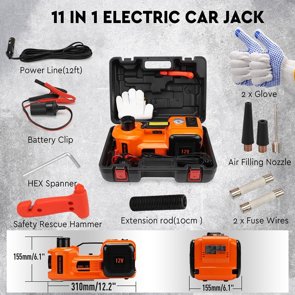 HORUSDY 12V 5T Electric Hydraulic Car Jack Kit with Built-In Air Pump & LED Light, Portable 3-In-1 Auto Floor Jack Lifting Set image number 4