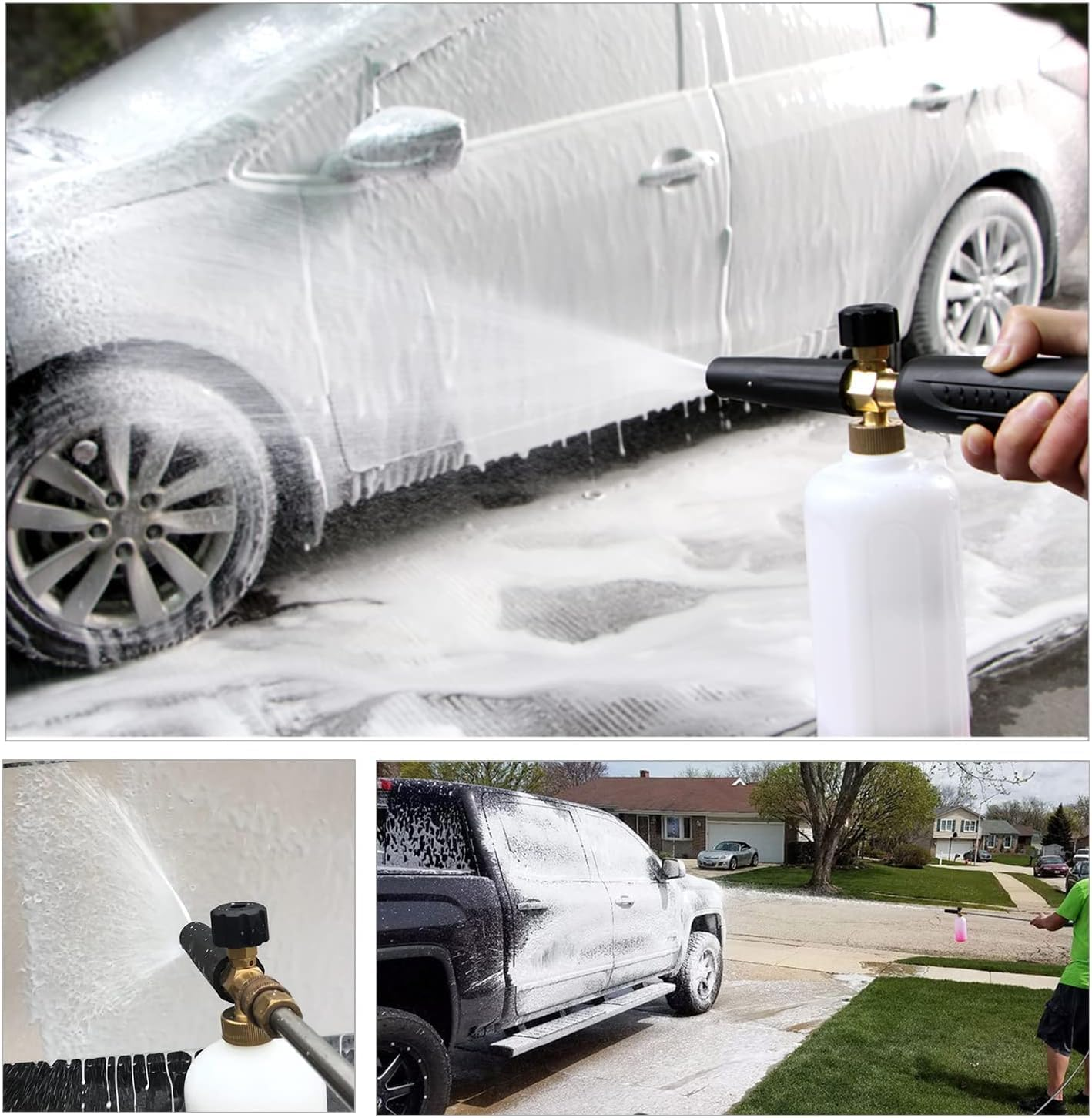 Foam Cannon Kit for Pressure Washer - 1 L Bottle Snow Foam Lance with 1/4 Inch Quick Connector & 5 Adjustable Spray Nozzle Tips for Car Detailing