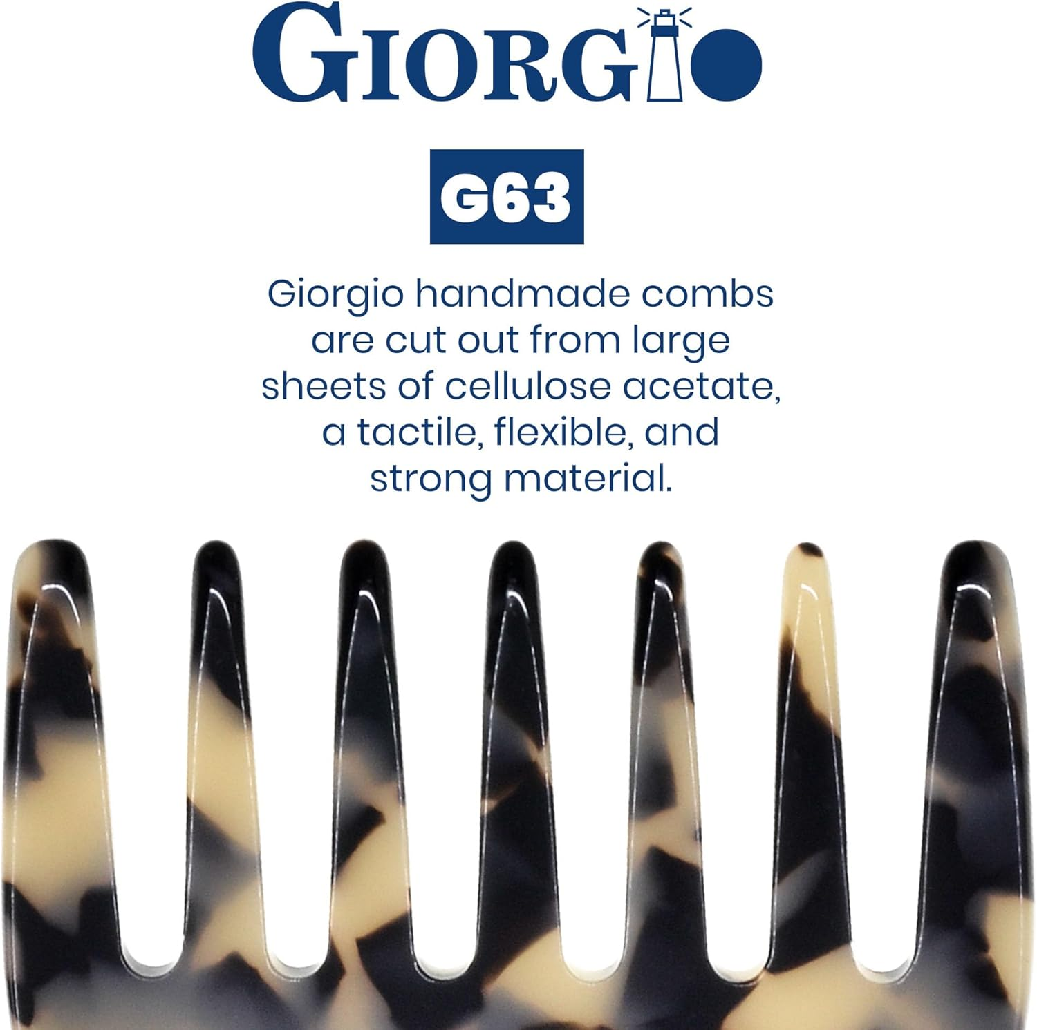 Giorgio G63 Wide Tooth Comb - Detangling, Pocket and Travel Comb for Thick Hair, Hair Detangler for Wet and Dry Everyday Care. Handmade, Saw-Cut, and Polished image number 3