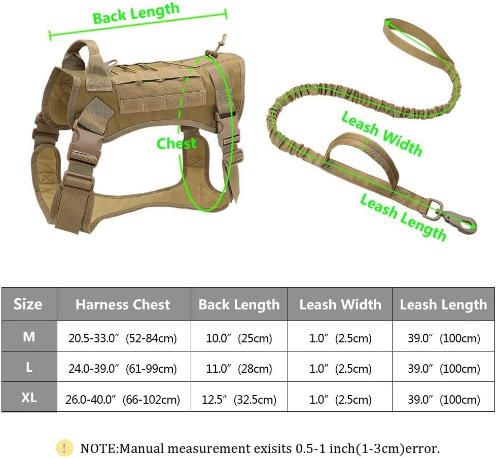 Military Tactical Nylon Dog Harness Outdoor Dog Training Camping Hunting Harness Adjustable Military Tactical Dog Harness Working Dog Vest,Khaki,Xl image number 1