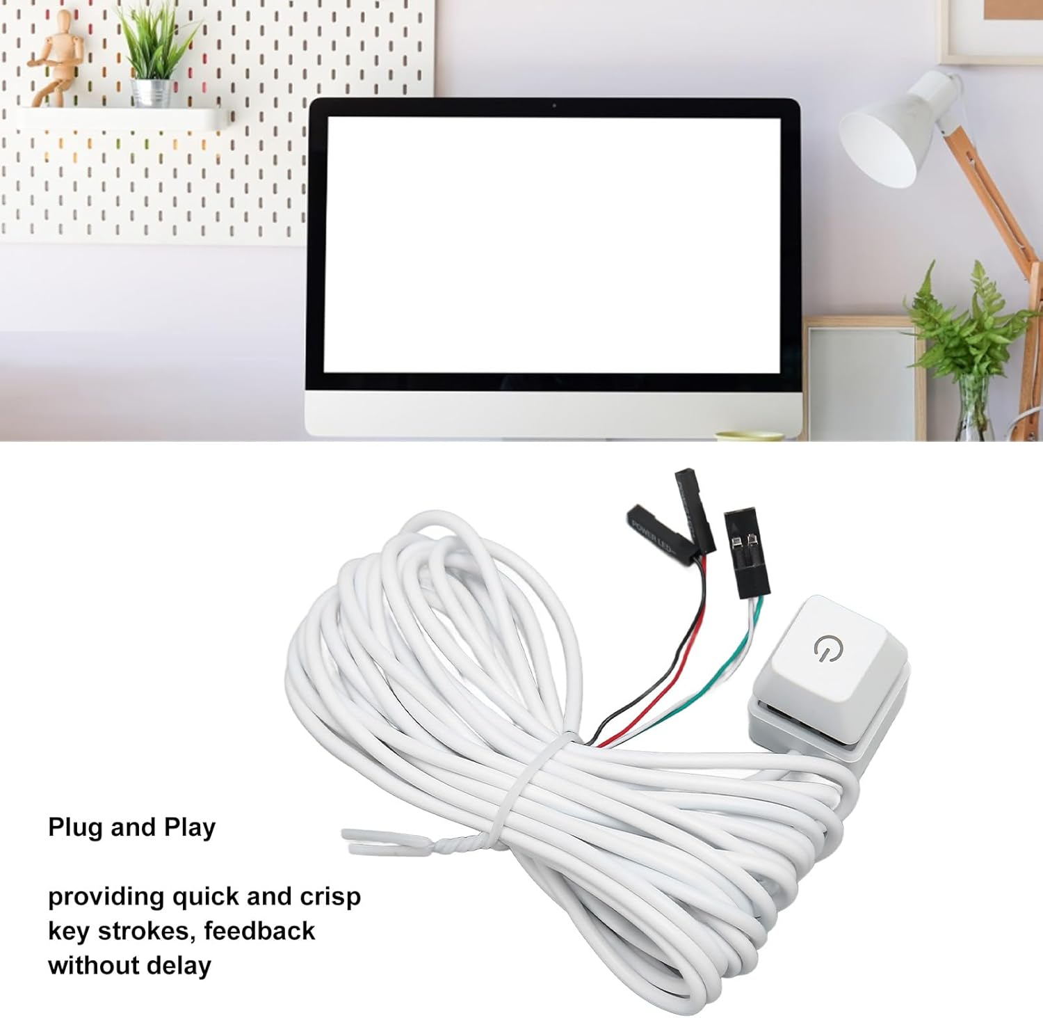 Desktop Computer Power Switch Power Supply Control Adapter Cable Mechanical Key Blue Switch External Desktop Computer Power on off Switch Button (Colorful Light 2M) image number 2